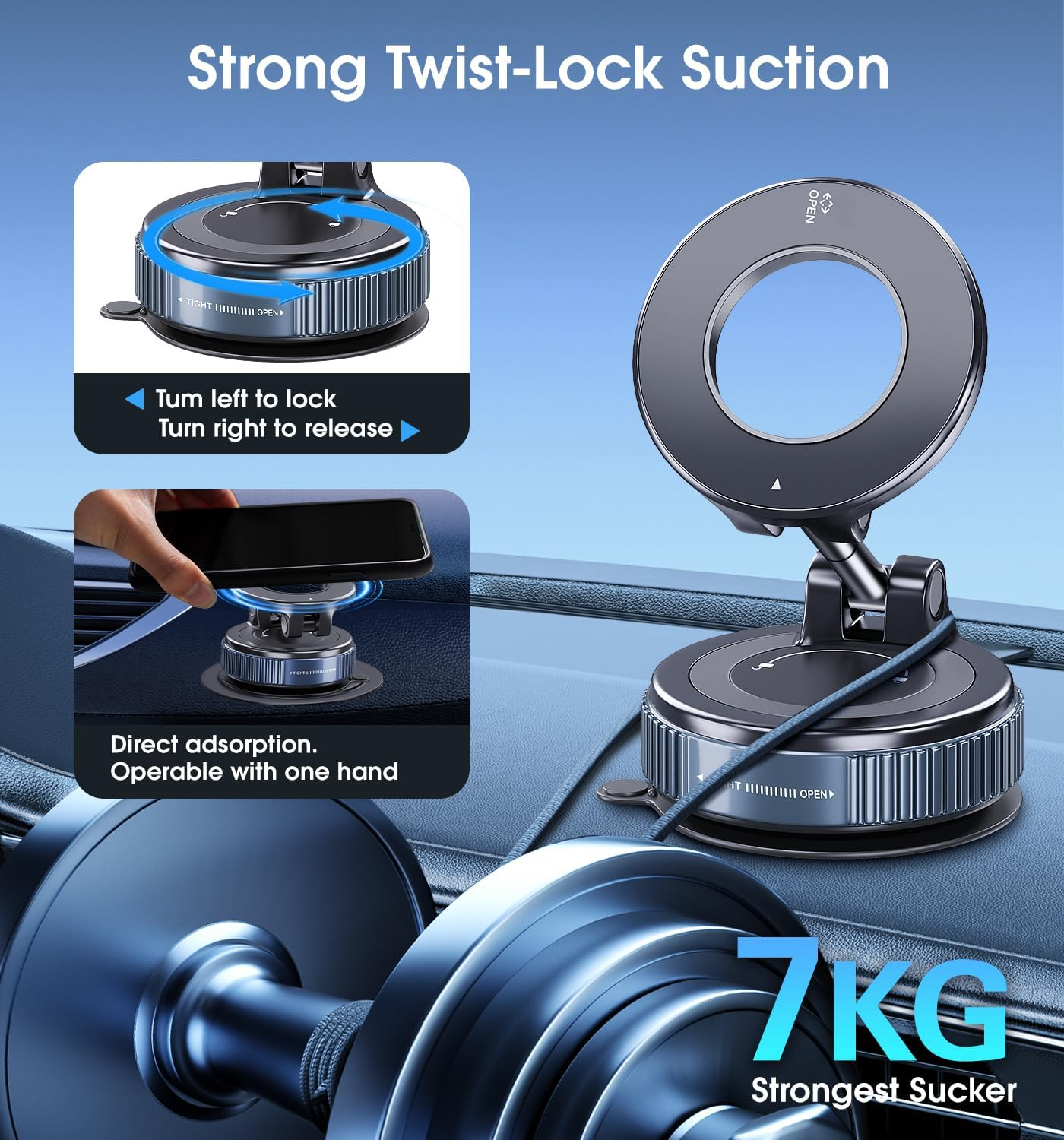 Car Phone Holder for Magsafe，360&deg; Foldable Magnetic Phone Holder with Strong Suction Cup Base, Compatible with Iphone 17/16/15/14 Series, Dashboard & Windshield Use image number 5