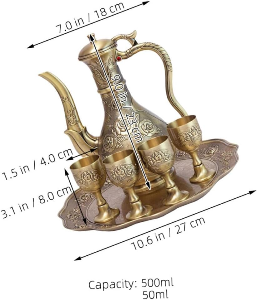 LABRIMP Vintage Turkish Tea Set Metal Espresso Coffee Pitcher with Artistic Rose Embossing Fade-Resistant Bronze Finish Elegant Court Style Coffee Decanter Tray for Home Bar Wedding And image number 2