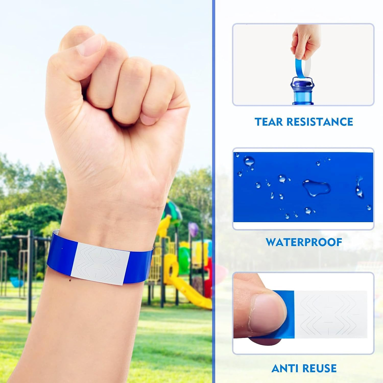 500 Pcs Paper Wristbands for Events,Waterproof Paper Bracelets Lightweight Concert Event Wristbands Wrist Party Bands Armbands for Events Festivals(Blue) image number 5