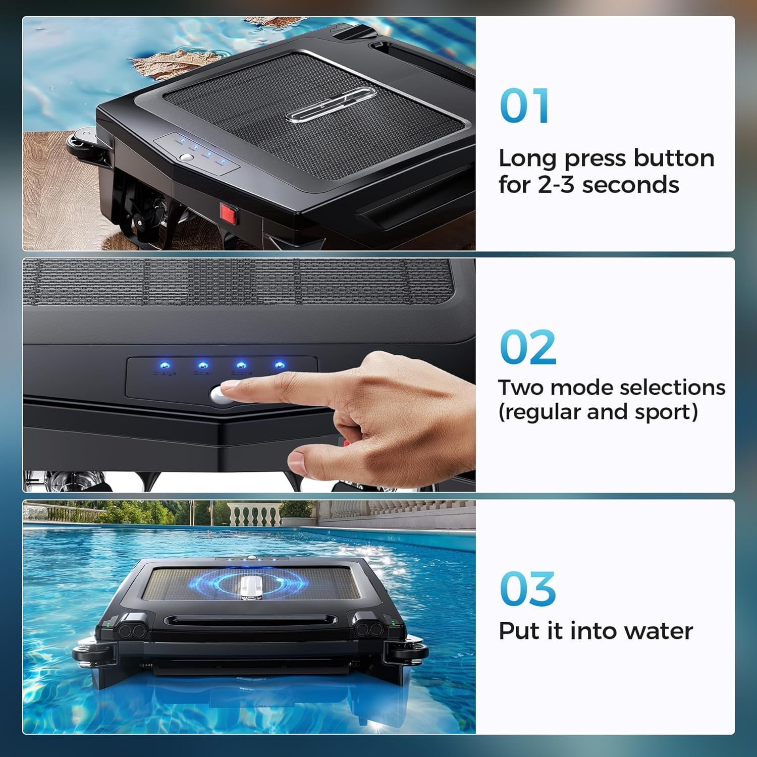 Solar Powered Pool Skimmer Robot Cleaner, Automatic Solar Pool Skimmer Robot Pool Cleaner Robot Pool Robot Pool Net Skimmer with Basket Automatic Obstacle Avoidance Dual Charging Options image number 3