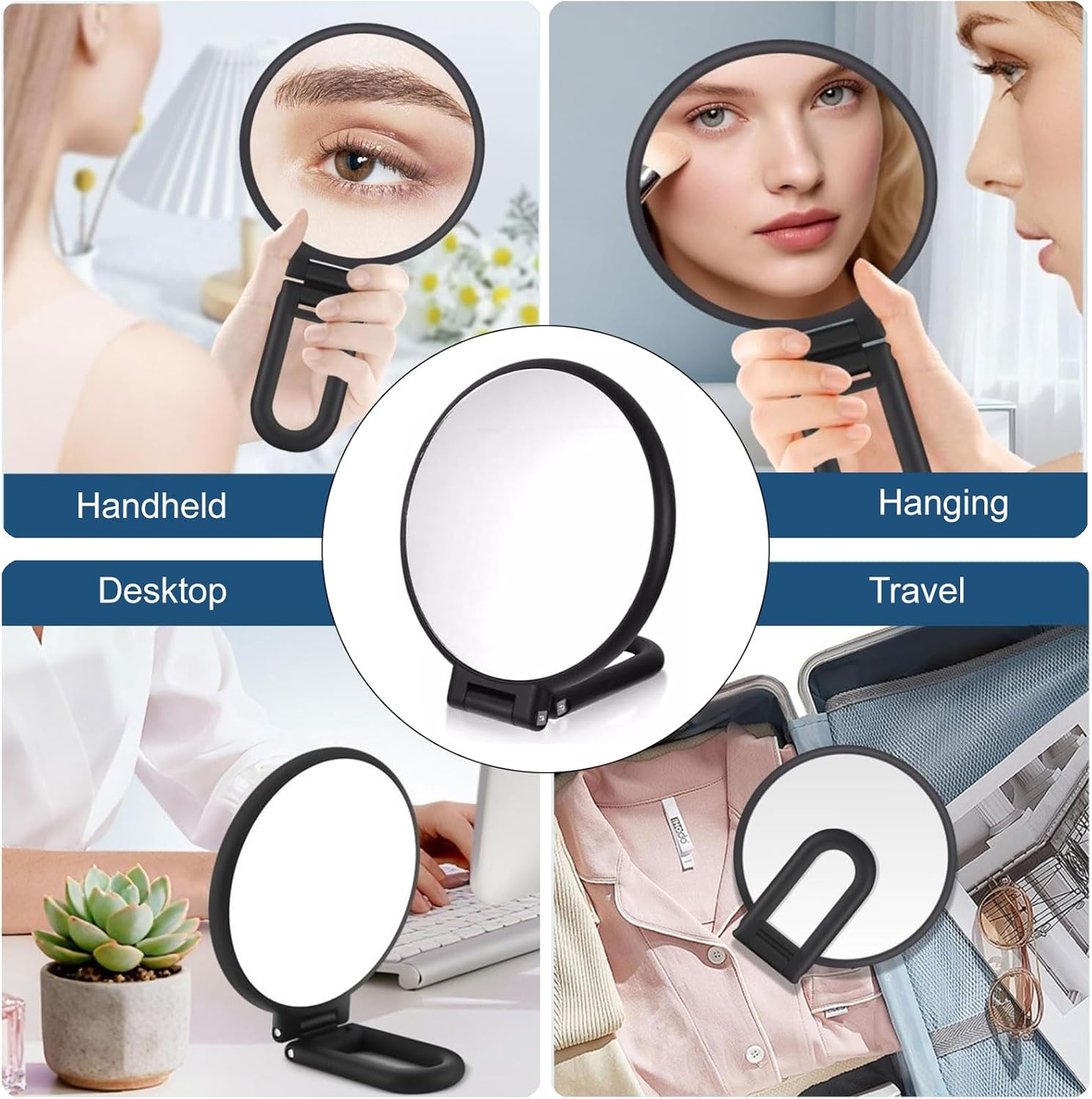 20X/1X Magnifying Mirror, Folding Mirror for Travel, Double-Sided Handheld Mirror with Handle, Foldable Cosmetic Mirror with 360&deg; Swivel, Foldable & Portable for Precise Makeup on the Go - Matt Black image number 5
