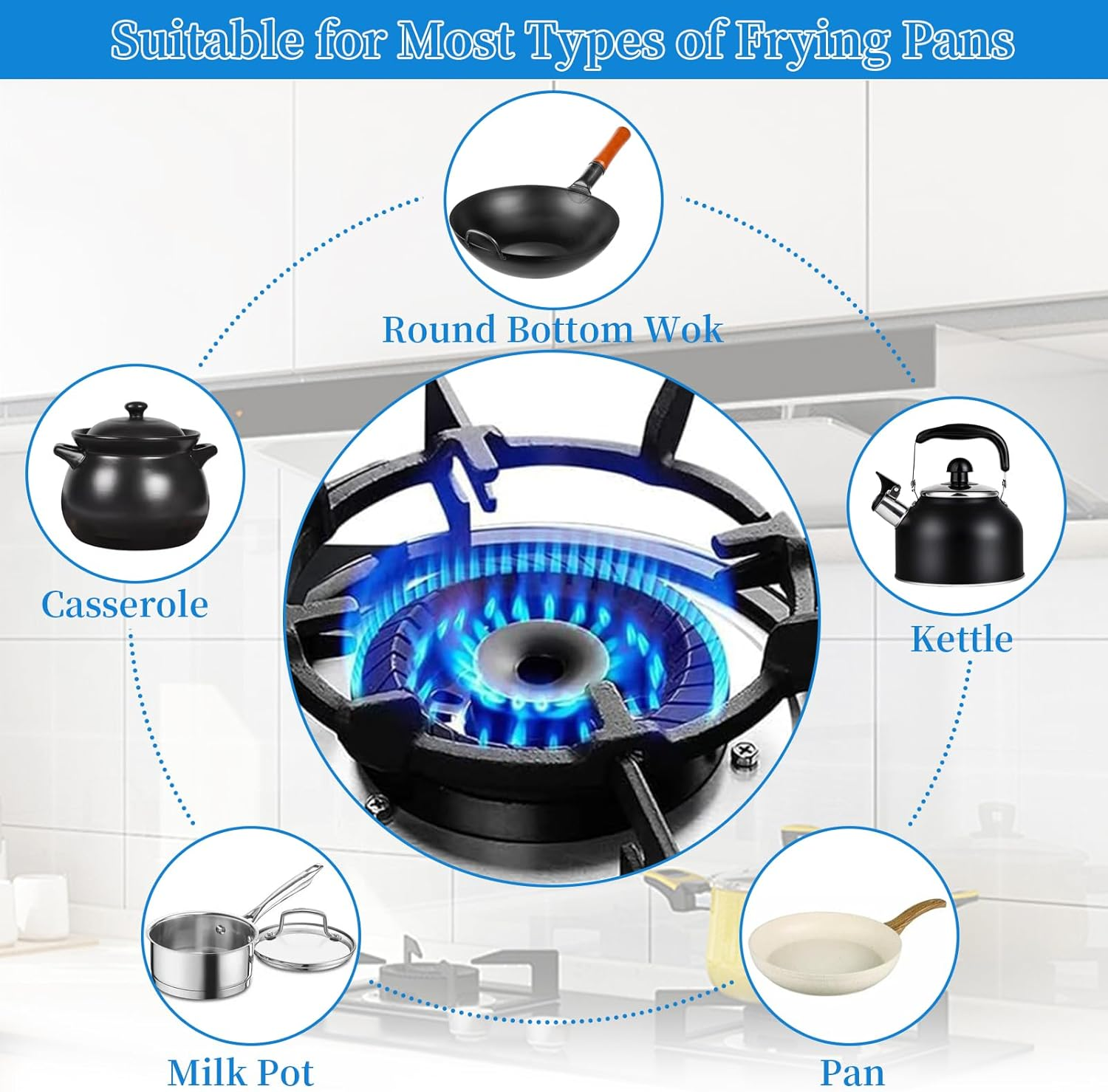 Cast Iron Wok Support Ring, Universal Non-Slip Carbon Steel Wok Supports for Gas Stove, Kitchen Stove Burner Ring, Cooktop Range Pan Holder, Gas Range Replacement Parts Accessories, Wok Stand Rack (G) image number 6