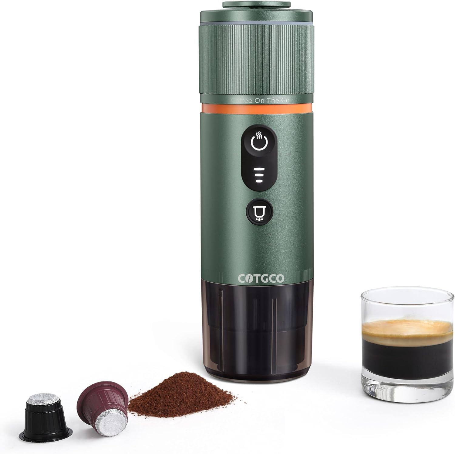 COTGCO Portable Coffee Maker with Espresso Capsule &ndash; 12 V Electric Coffee Machine with Battery &ndash; for Car Truck and Travel &ndash; Compatible with Original Nespresso Capsules and L'Or Capsule (Green) image number 2