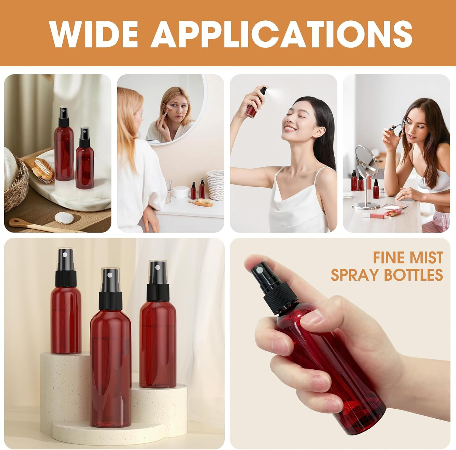 EVANCENT 50Pack 4Oz Spray Bottles Plastic, 120Ml Small Spray Bottle Bulk Black Fine Mist Sprayer, Portable Empty Refillable Containers Cosmetic Bottles for Plants, Cleaning, Misting & Skin Care-Brown image number 4