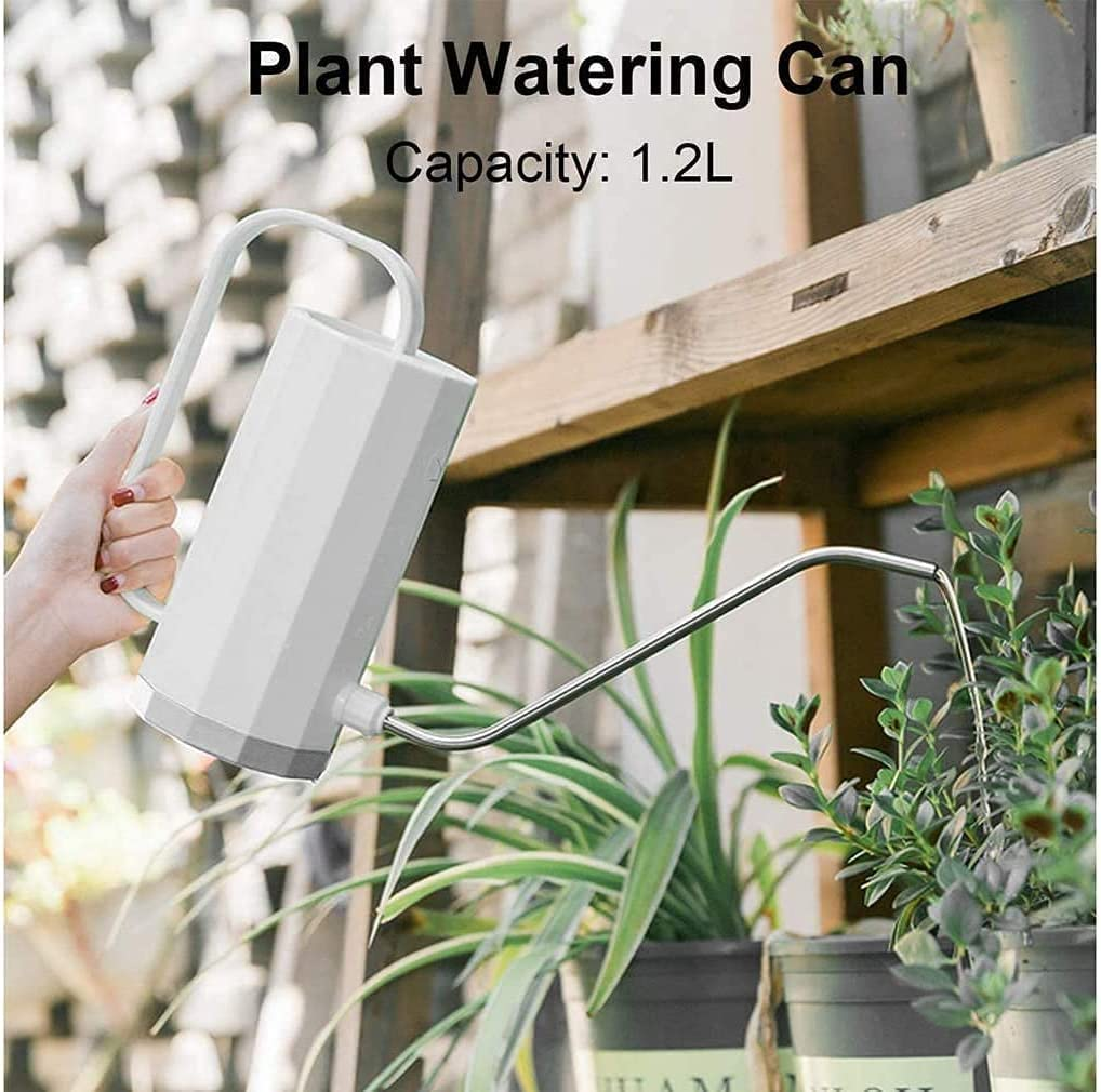 Plants Watering Can,1.2L & 600ML Stainless Steel Long Spout Plastic Watering Pot Set, Modern Style Watering Pot for Indoor Outdoor House Garden Plants (White) image number 3