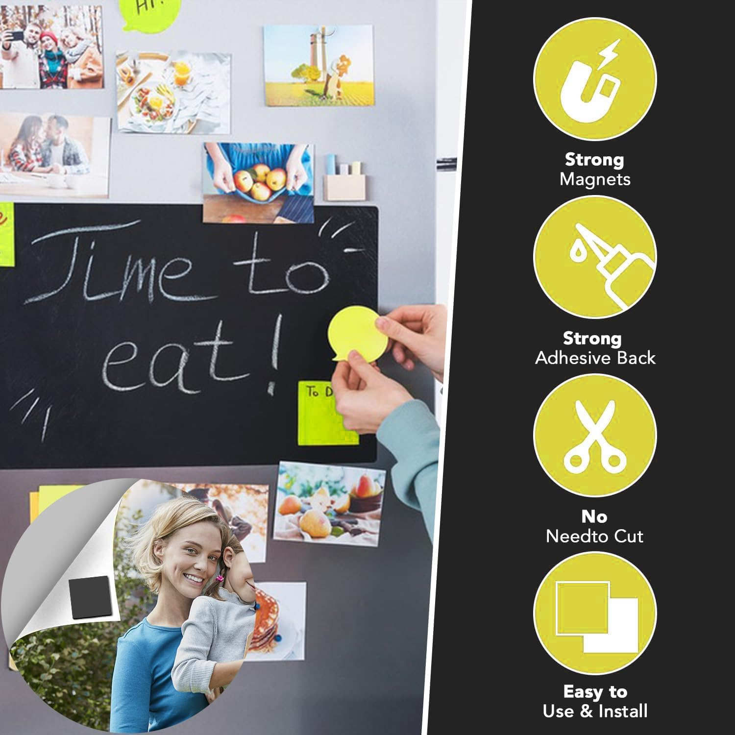 110 Pcs Square Magnets Magnetic Tape Strip - Magnet Sheets Magnets with Adhesive Backing Magnet on One Side Self Adhesive on the Other Side for Fridge Organisation,Art Project,Classroom image number 2