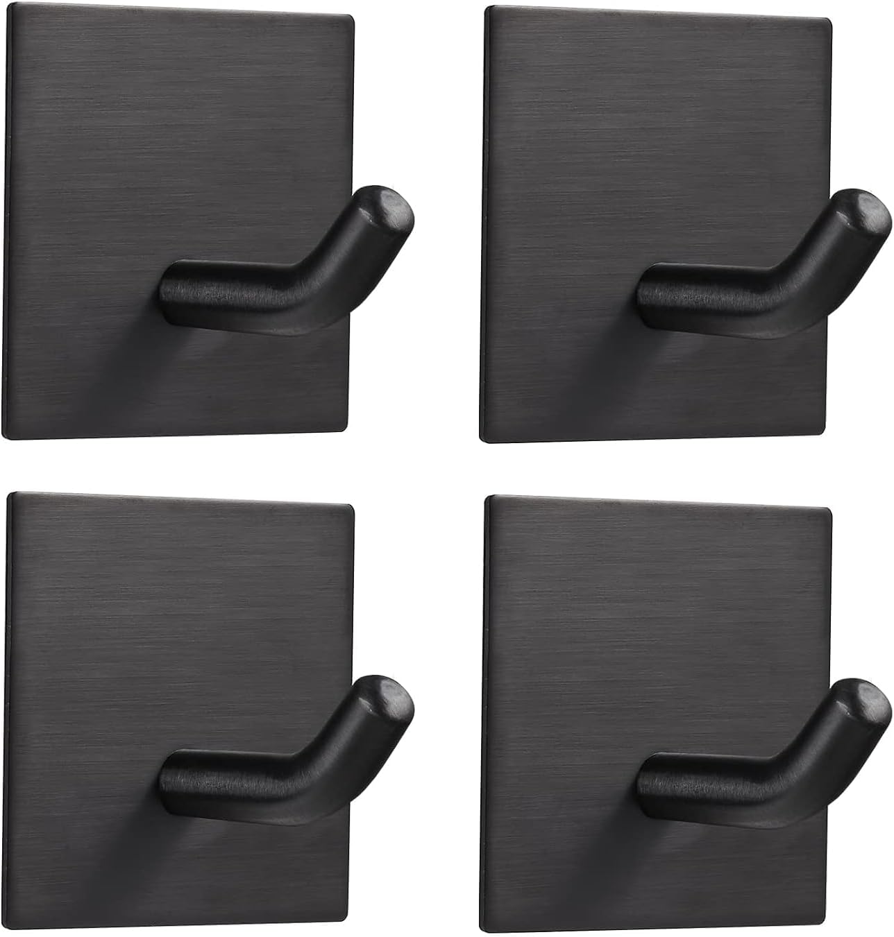 FOMANSH Heavy Duty Stainless Steel Adhesive Hooks, 6 Pack Black, Modern Design, 15Lbs Capacity, Wall Mount, Kitchen Bathroom Home Office Use