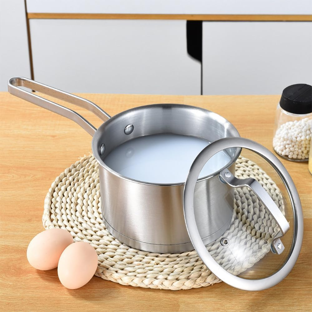 2.5L Stainless Steel Saucepan with Glass Lid and Dual Spouts, Multipurpose Sauce Pot with Stay-Cool Handle, for Boiling, Gravies, Pasta, and Noodles image number 2
