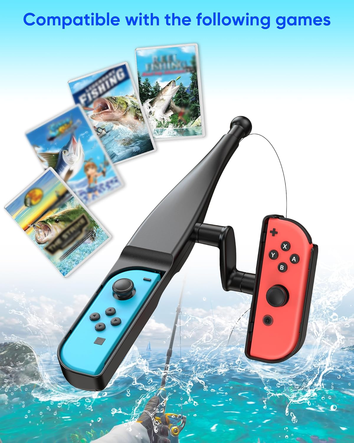 MENEEA Fishing Rod for Nintendo Switch Joy-Con, Compatible with Bass Pro Shops: the Strike - Championship Edition, Legendary Fishing - Nintendo Switch Standard Edition, Black image number 6