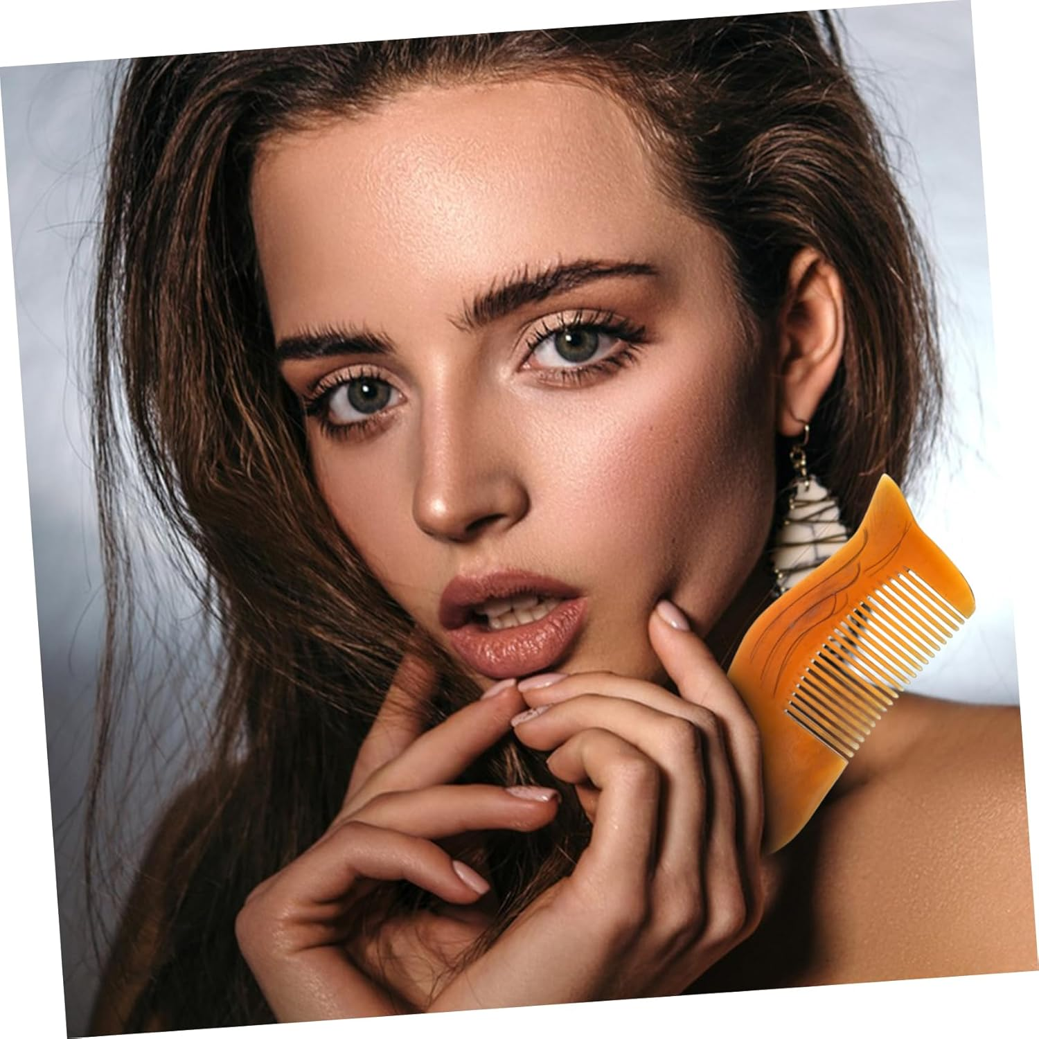 BELLIFFY Delicate Static Ox Horn Hair Comb Double Sided Engraving Swan Shape Portable Hair Smoothing Detangling Tool for Women Home Travel image number 3