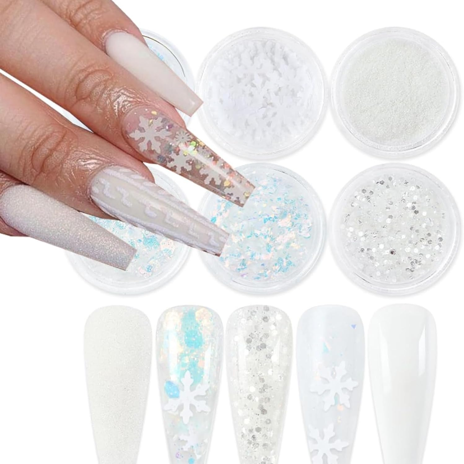 Itadaku 6 Boxes Christmas Snowflake Nail Glitter Set, Holographic Sequin Flakes for DIY Nail Art Decoration, Holiday Designs image number 1