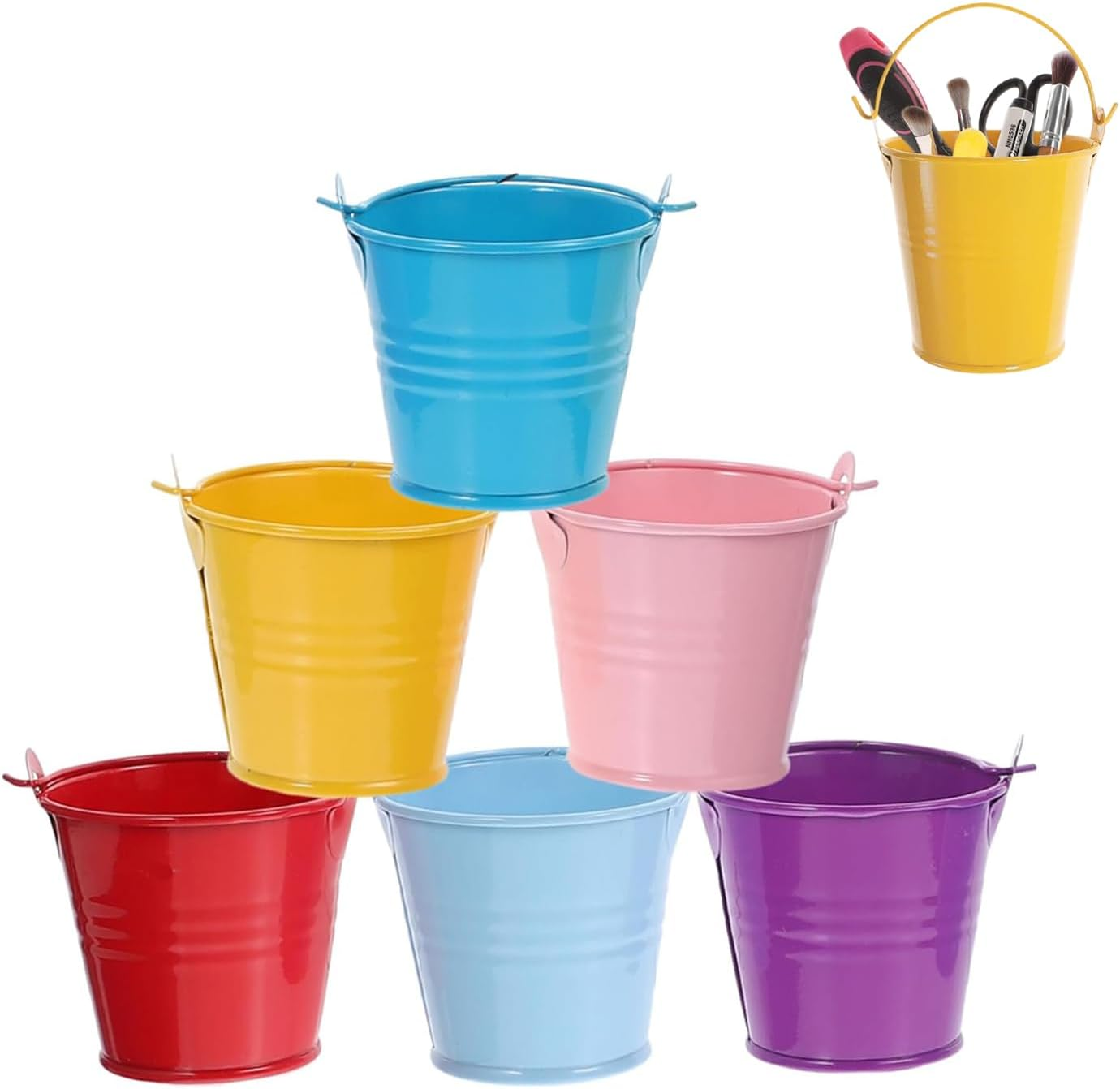 6 Pcs Candy Color Small Iron Buckets, Mini Metal Storage Buckets with Lightweight Handle, Retro Classic Design for Candy Party Favors, Garden Planting, Home Decor, Crafts image number 5