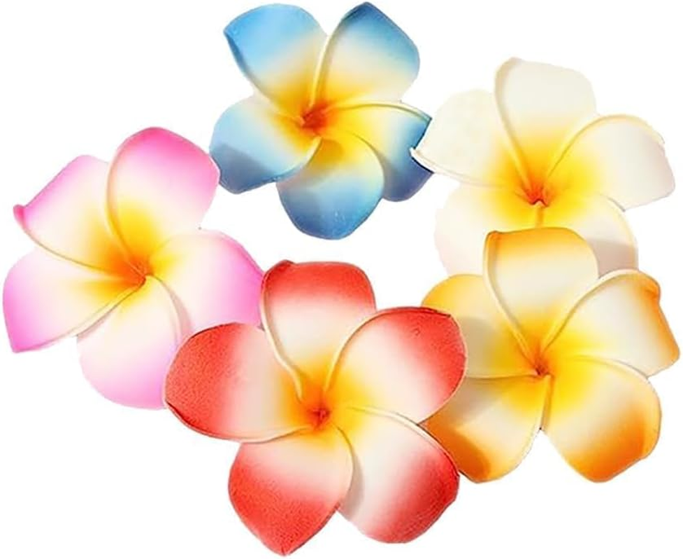 Hawaii Flower Hair Clips Set of 4-7 Cm Foam Frangipani Flowers in White and Pink for Beach Party and Festival image number 1