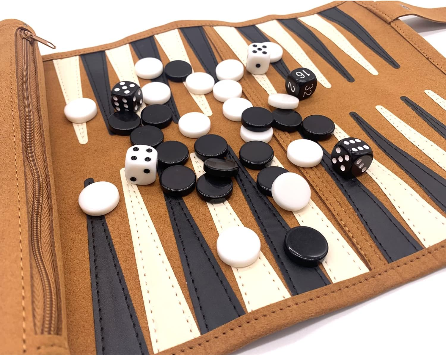 Genuine Leather Roll-Up Travel Backgammon Game, Foldable Chess Board, Portable, Lightweight, Multiplayer, Age 18+ image number 4