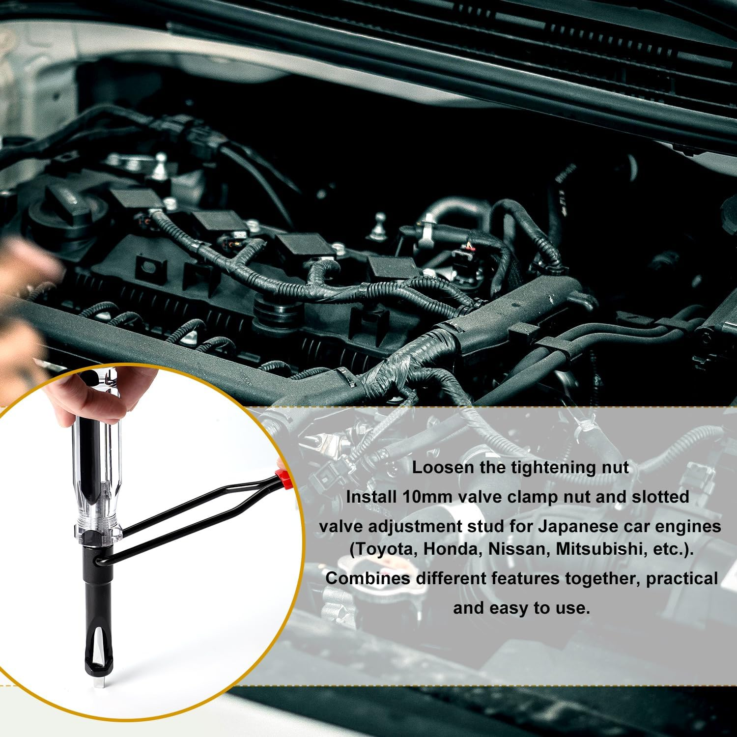 Valve Adjustment Tool, Valve Lash Adjustment Tool with Gauge Jam Nut Valve Grinding Tool Valve Lapping Guiding Removal Tool for Auto Vehicle Engines image number 4