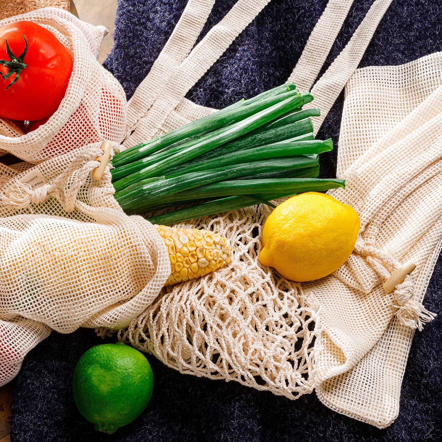 ECOTREES Reusable Produce Bags, Organic Cotton Mesh Grocery Bags, Eco-Friendly Foldable Washable Cotton Grocery Bags with Drawstring Lock for Shopping & Storage. Tare Weight Tag(8 PACK) image number 5