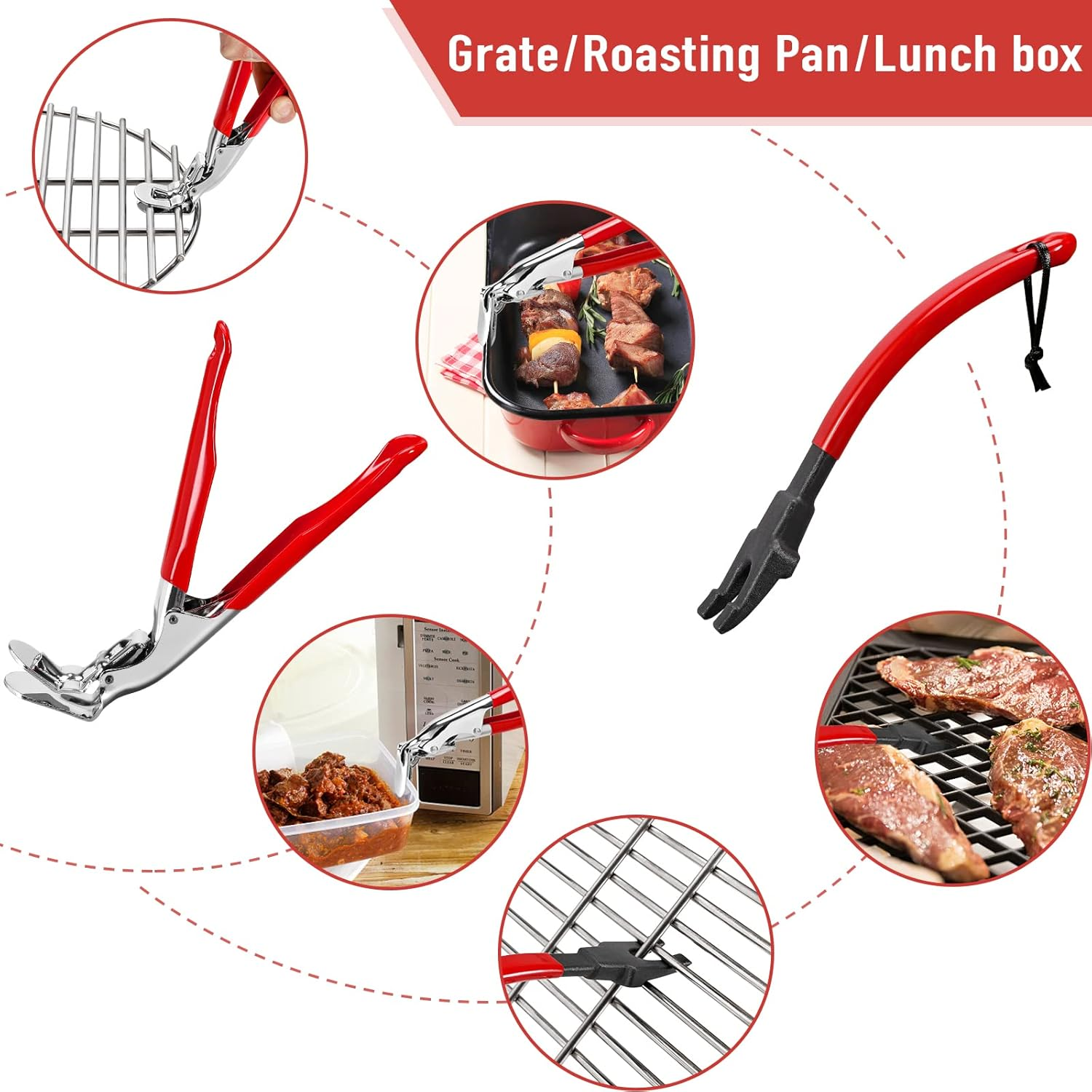 PIQUEBAR Grill Grate Lifter Gripper Barbeque Grid Lifter Kamado Joe Big Green Egg Accessories for Charcoal Grill Set of Two image number 2