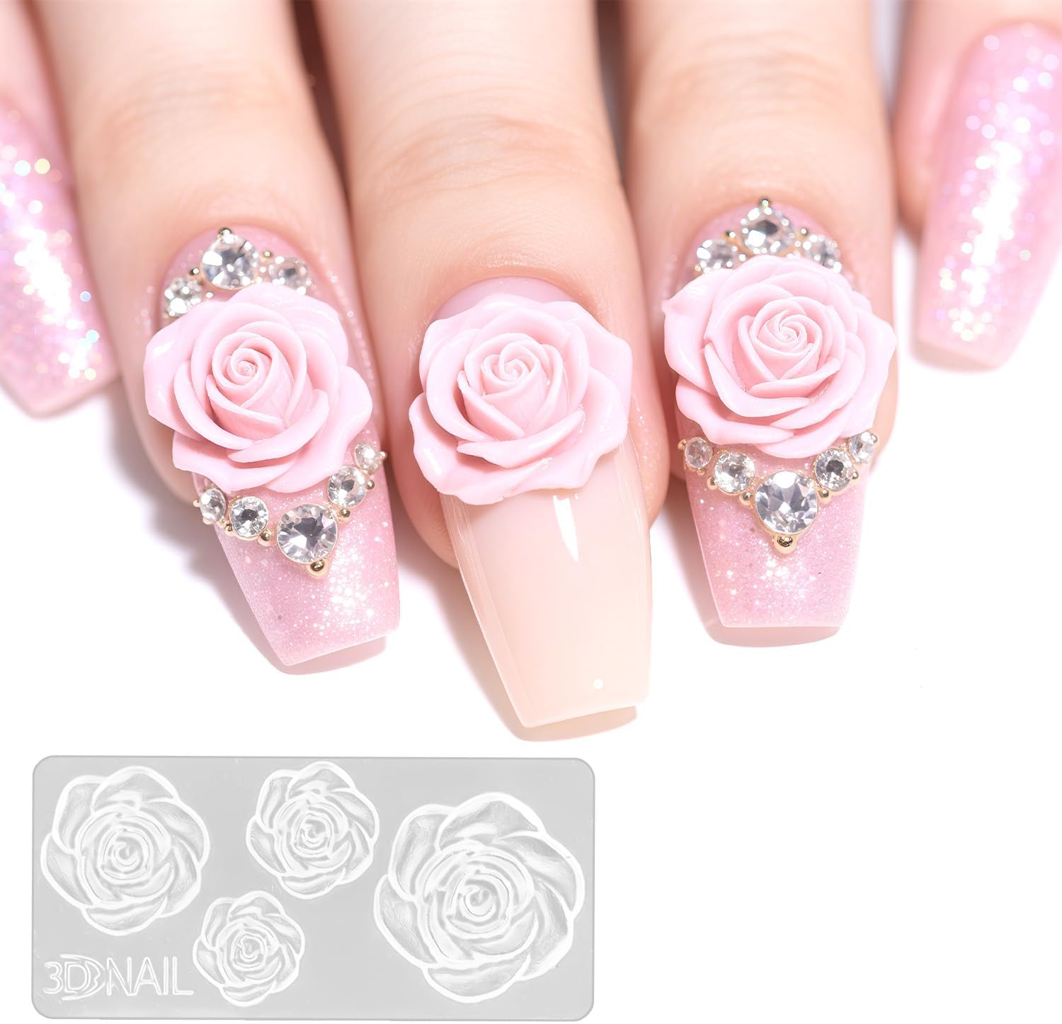 10Pcs Silicone Nail Molds, 3D Flower Shell Plumeria Rose Daisy Nail Charm Molds Art Tools for 3D Acrylic Gel Nails Design Manicure Decoration image number 6