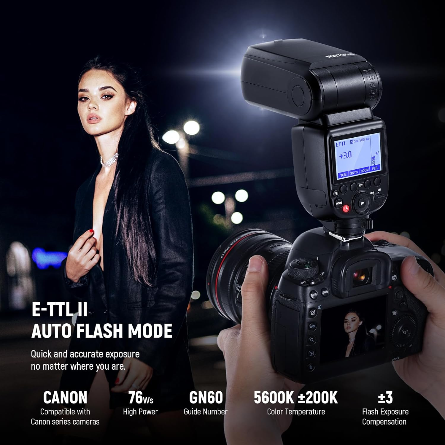 NEEWER NW700-C TTL Flash Speedlite Compatible with Canon DSLR Cameras,1/8000S High Speed Sync,1/1-1/256 Output,Tcm Function,230 Full Power Flash,0.1-2.7S Fast Recycling,Batteries Not Included image number 3