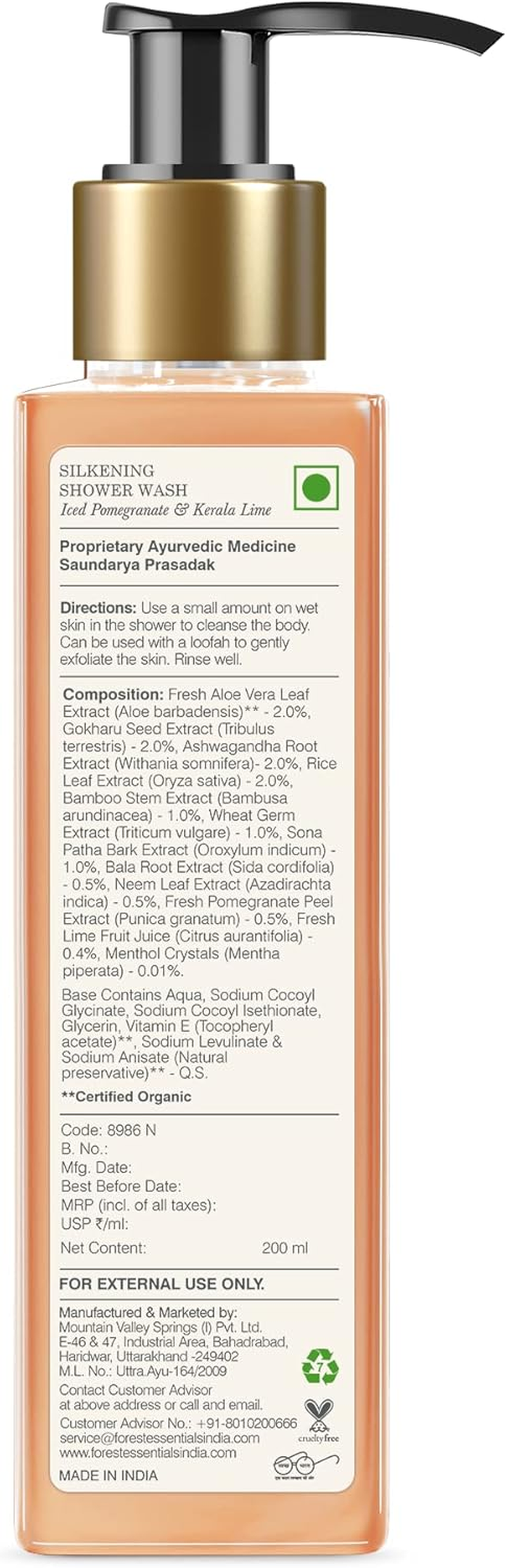 Forest Essentials Silkening Shower Wash, Iced Pomegranate with Fresh Kerala Lime, 200Ml image number 2