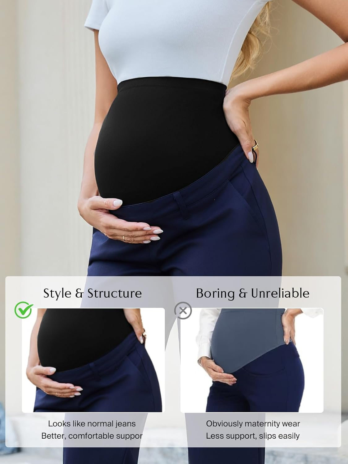 Ecavus Women'S Maternity Pants over Belly Skinny Stretchy Work Pants for Women Pregnancy Wide Leg Trousers with Pockets image number 2