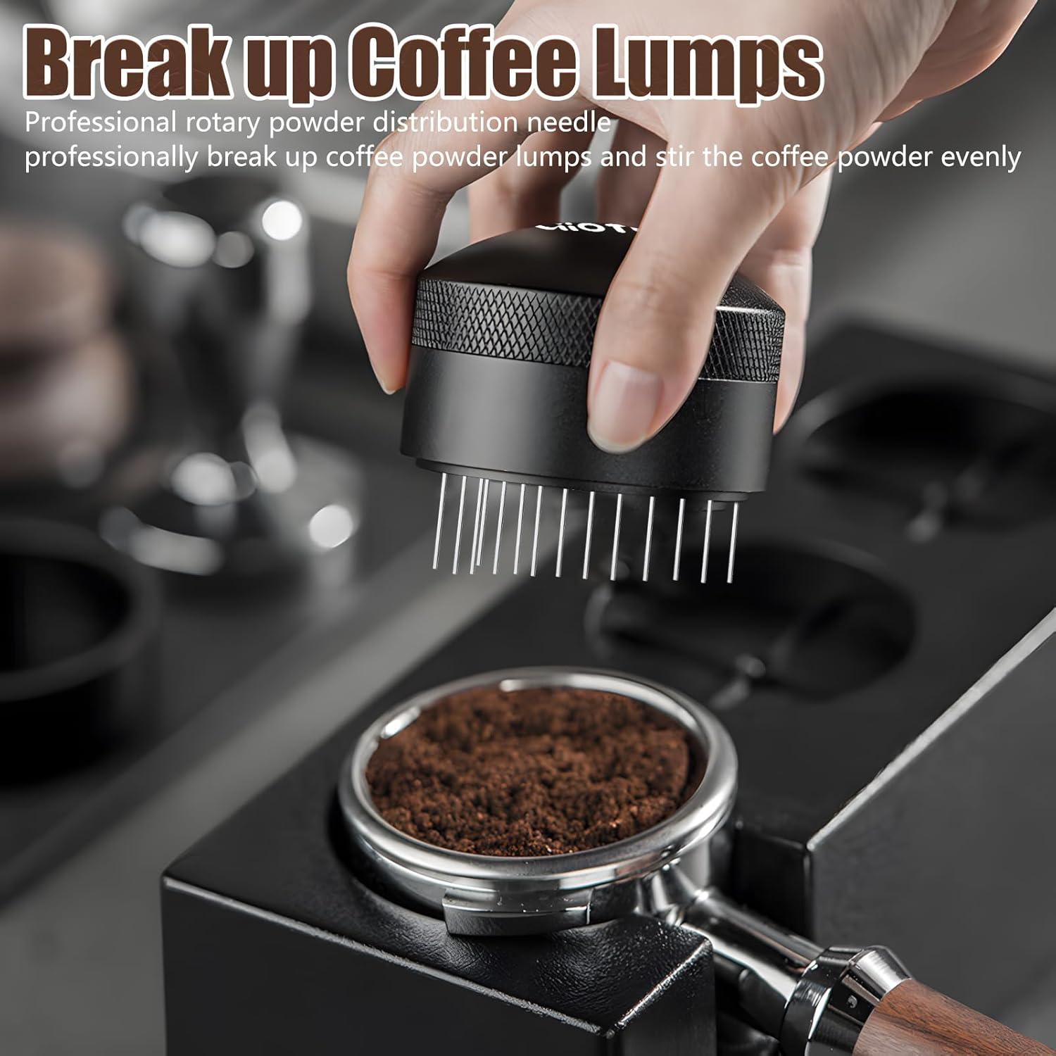 Viiotu Espresso Coffee Stirrer Tool & Distribution Whisk, Professional Barista Stainless Steel Needle Tool with Anti-Slip Base, Rotary Design for Clump Breaking Prevention for Cafes Lovers (53Mm) image number 2