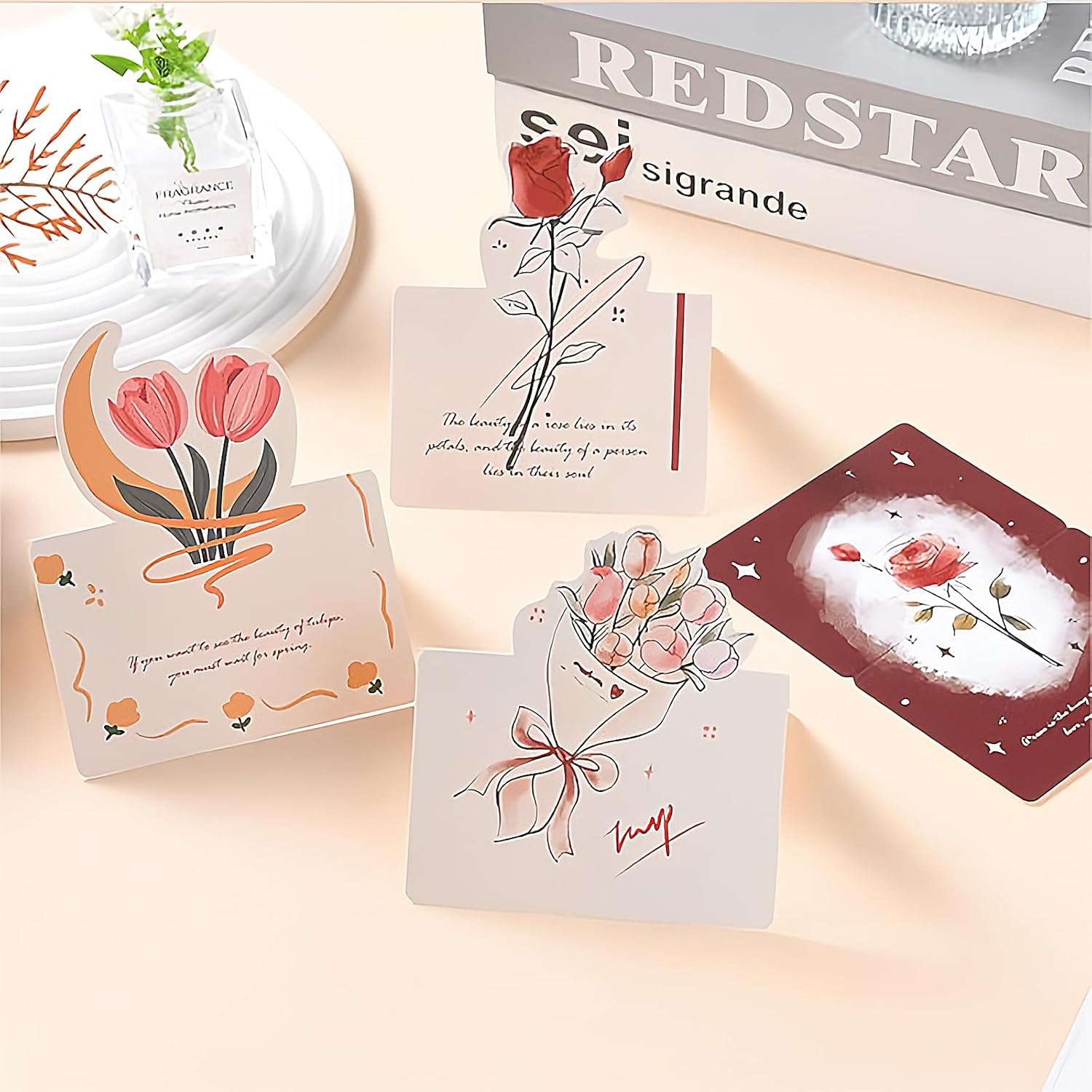 Hannafires 3D Mini Greeting Cards - Mixed Roses Collection, Folding Note Cards, Desktop Reminder Cards, Flower Shop Messages, Handwritten Wishes, Birthday Gift, Journal 30PCS image number 4