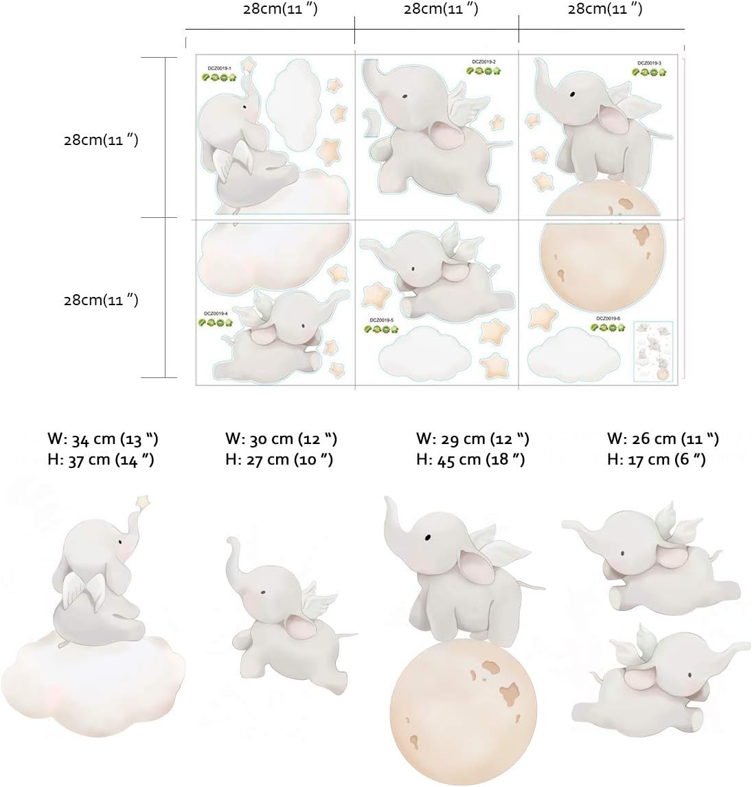 Runtoo Elephant Wall Decal Kids Animals Art Wall Stickers Baby Nursery Bedroom Space Wall D&eacute;cor image number 3