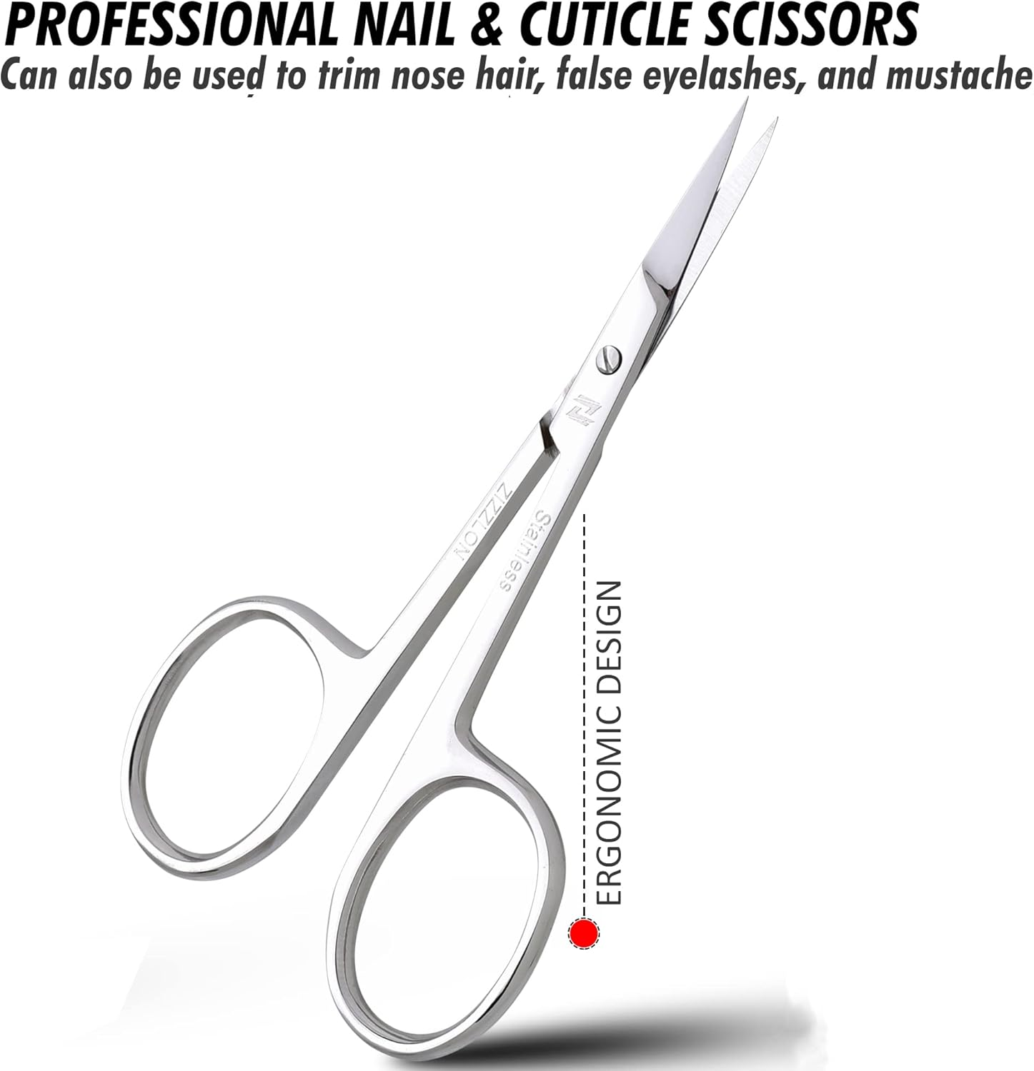 ZIZZLON Cuticle Scissors Extra Fine Curved Stainless Steel, Professional Eyebrow Scissors for Beard, Nose Hair, Eyelash, Mustache, Dry Skin - Manicure Scissors image number 1