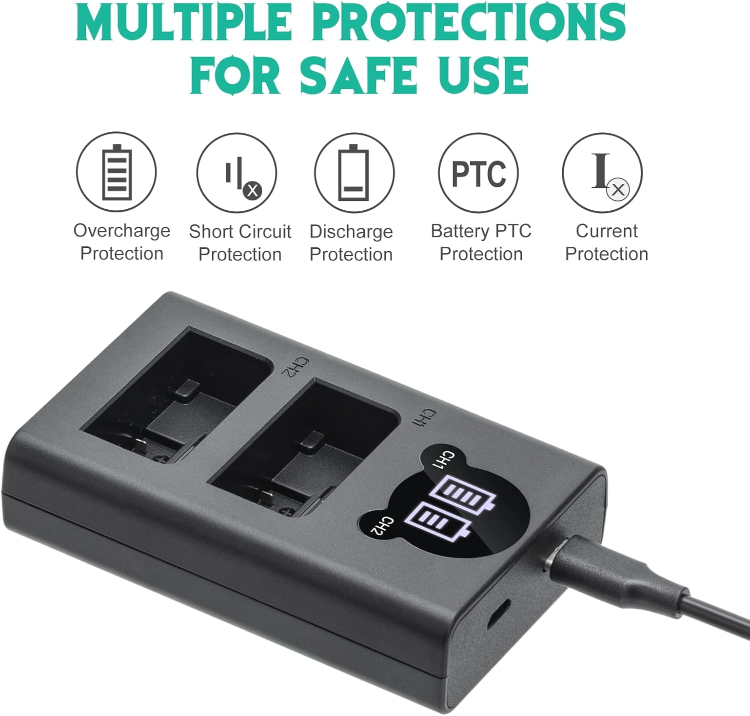 Kimaru EN-EL25 Battery Charger, Double Slot MH-32 Charger for Nikon Z30, Z50, ZFC Cameras.