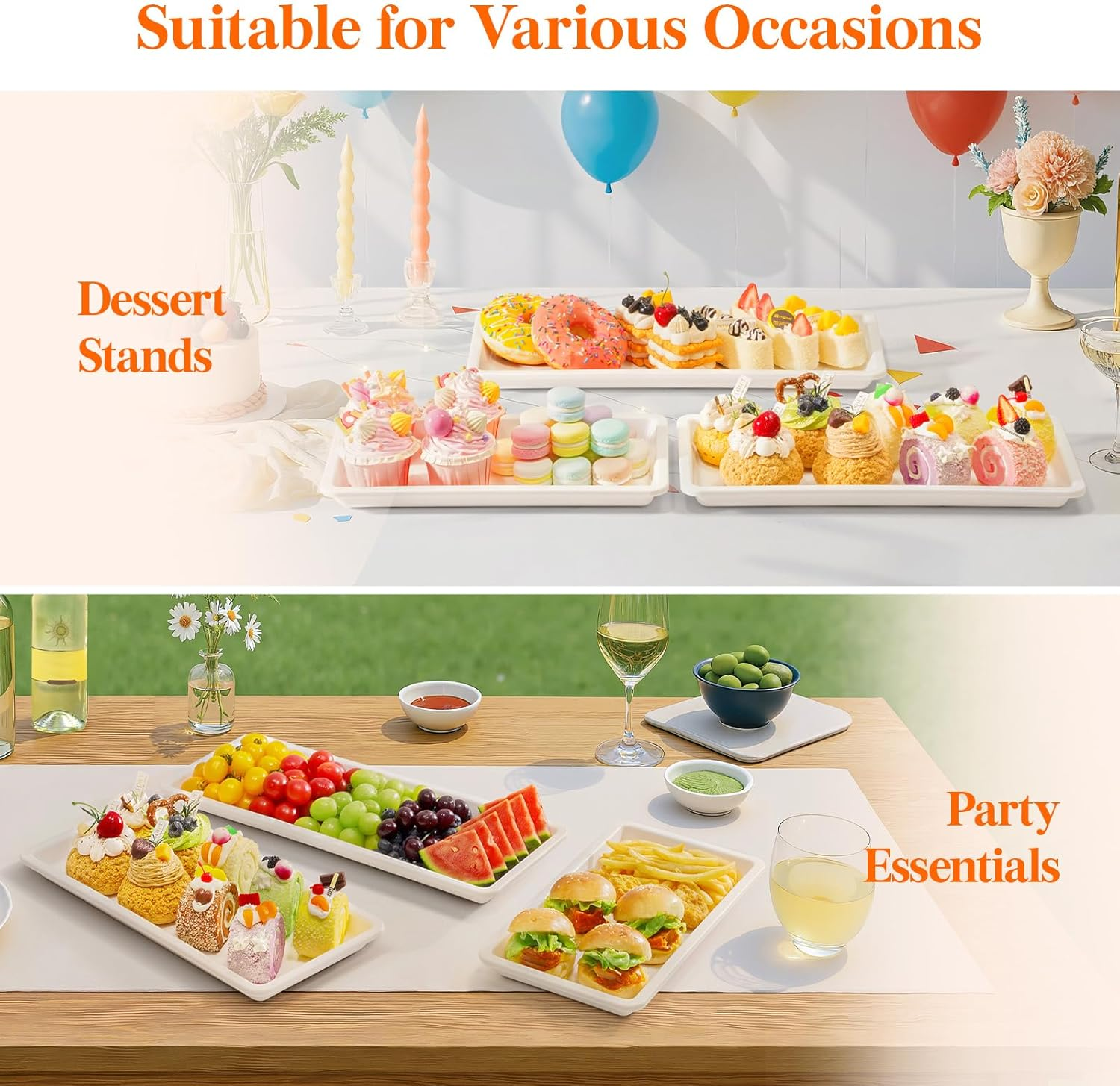 Lifewit Large Plastic Serving Tray Set for Party Supplies, 16/14/12 Inch Platters for Serving Food, 6 PCS White Reusable Tray for Veggie, Snack, Fruit, Cookies, Dessert in Kitchen/Pantry Organization image number 1