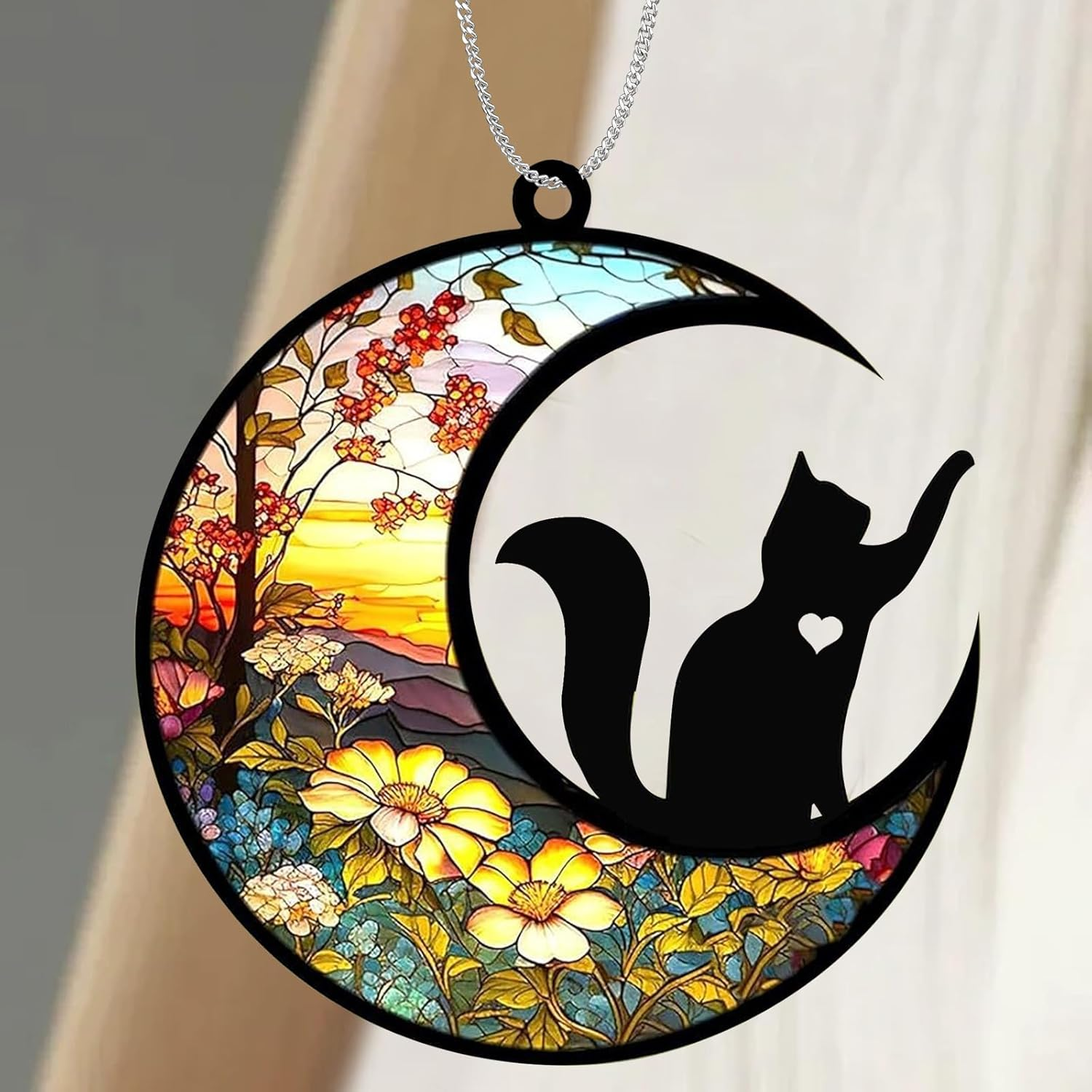 SZXYCZL Moonshaped Acrylic Window Pendant Cat Memorial Gifts for Loss of Cat Memorial Ornament Loss of Pet Sympathy Gift-At Dusk