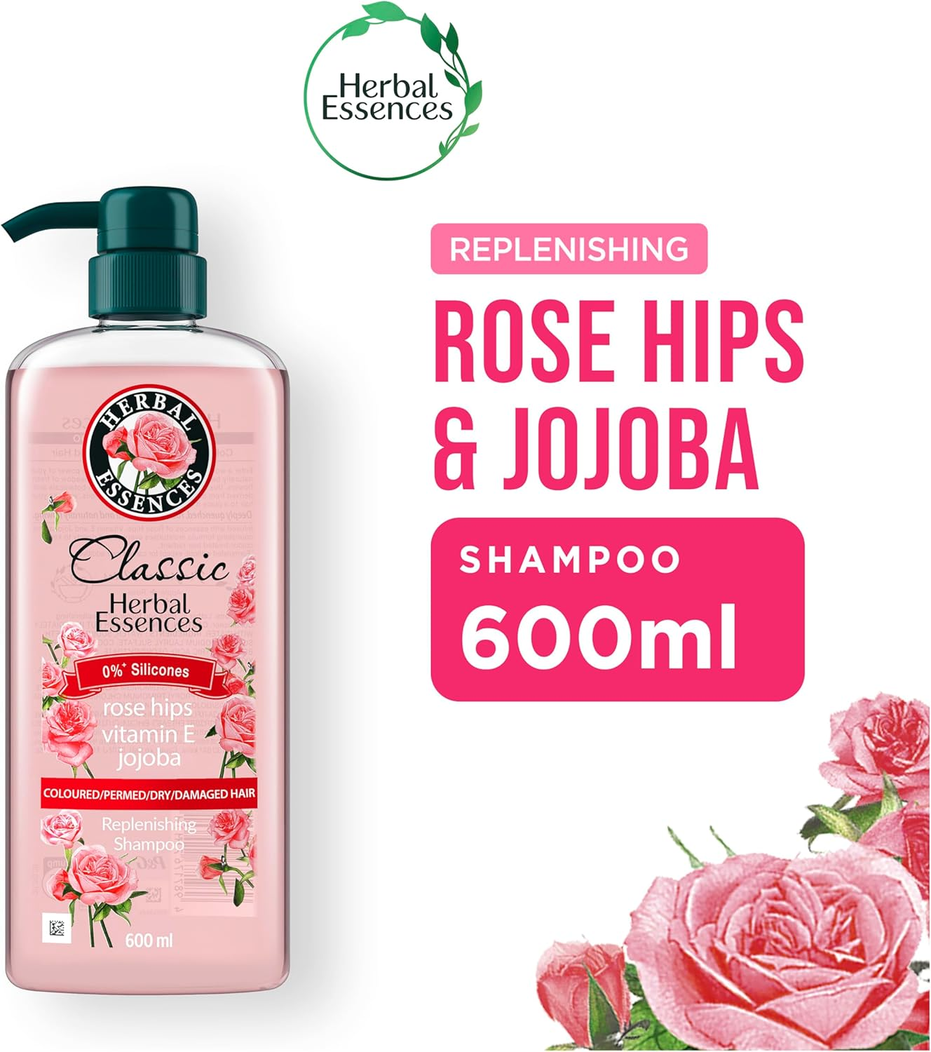 Herbal Essences Rosehip and Jojoba Replenishing Shampoo, 600 Ml (Pack of 2) image number 1