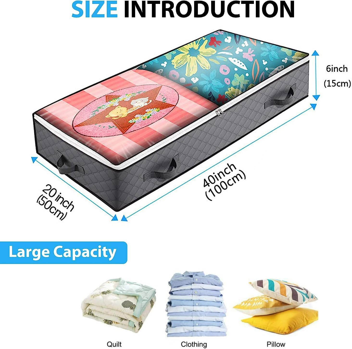 2-Pack 90L Underbed Storage Bags,H HOME-MART under Bed Shoe Storage Containers Clothes Organizers with Reinforced Handles,See-Through Window Sheet Organiser for Clothing, Blankets (2-Pack) image number 5