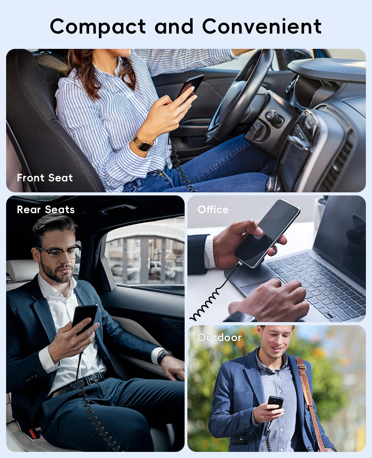 Coiled USB to USB C Cable, 1M Carplay Cable for Iphone 17, Short Car Charger Cord for Iphone 16/15 Pro Max, Samsung Galaxy (USB a to USB C, Black, 2Pack 1M) image number 5