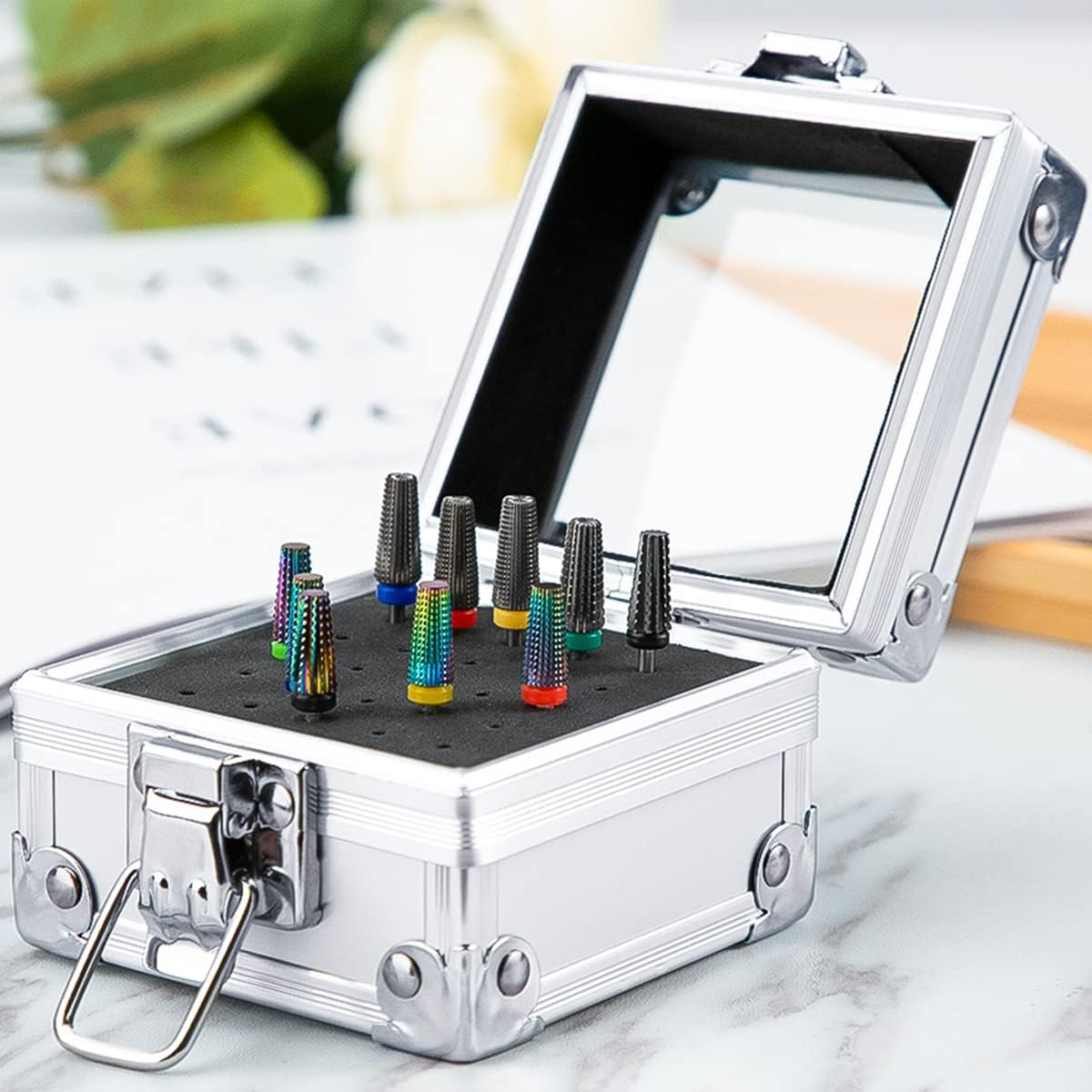 FERCAISH Nail Drill Bit Holder, 25 Holes Nail Salon Organizers Manicure Tools Nail Polishing Heads Storage Box for Nail Drill Bit, Portable and Durable Nail Drill Bit Case image number 4