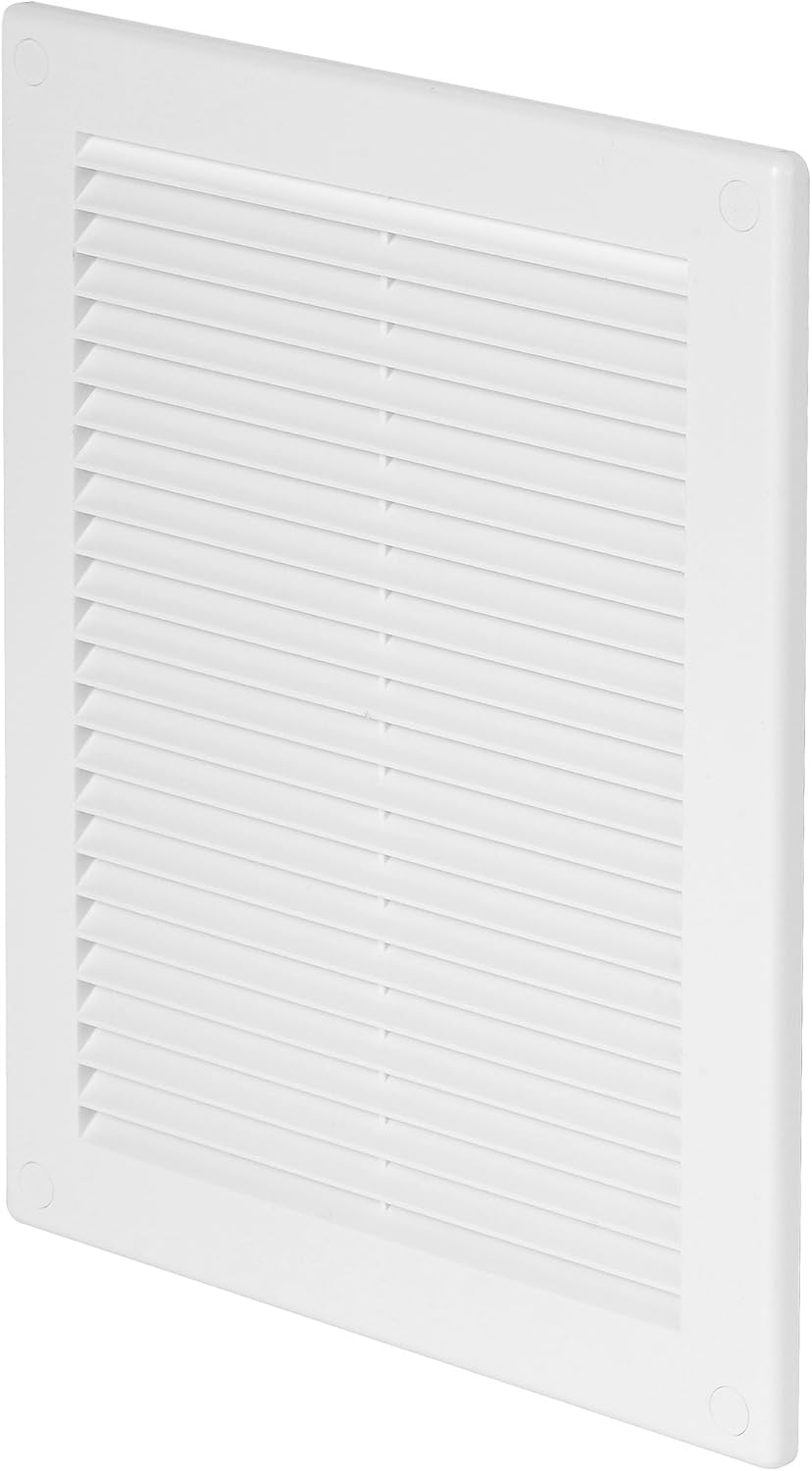 Awenta Plastic Air Vent Grille Cover 300X300Mm 12X12 Inch, White with Insect Grid Fly Net, Screw Hole Covers for Better Look