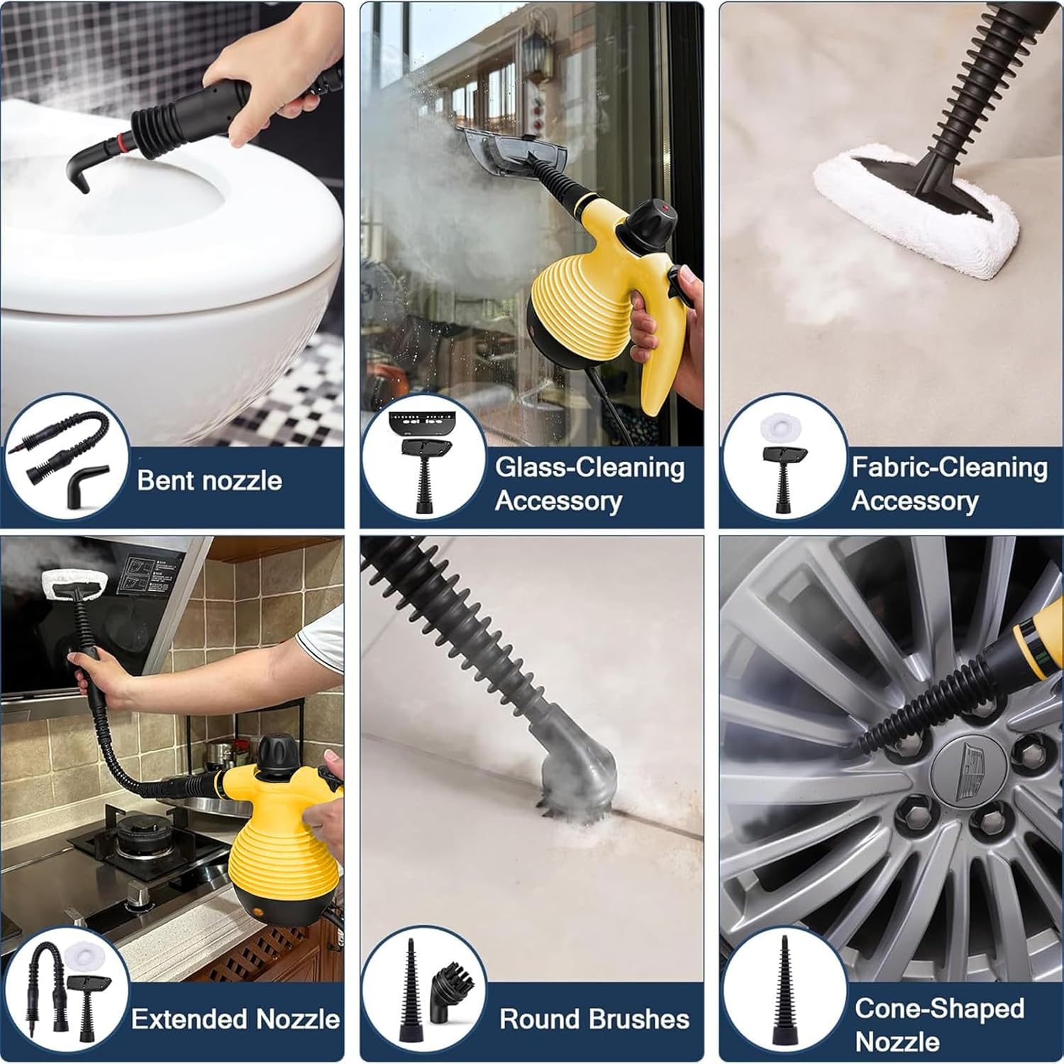 Handheld Steam Cleaner, Steamer for Cleaning, Multipurpose Portable Steam Cleaners for Home Use with Safety Lock and 9 Accessory Kit to Remove Grime, Grease, and More, save Time and Effort (Yellow) image number 1