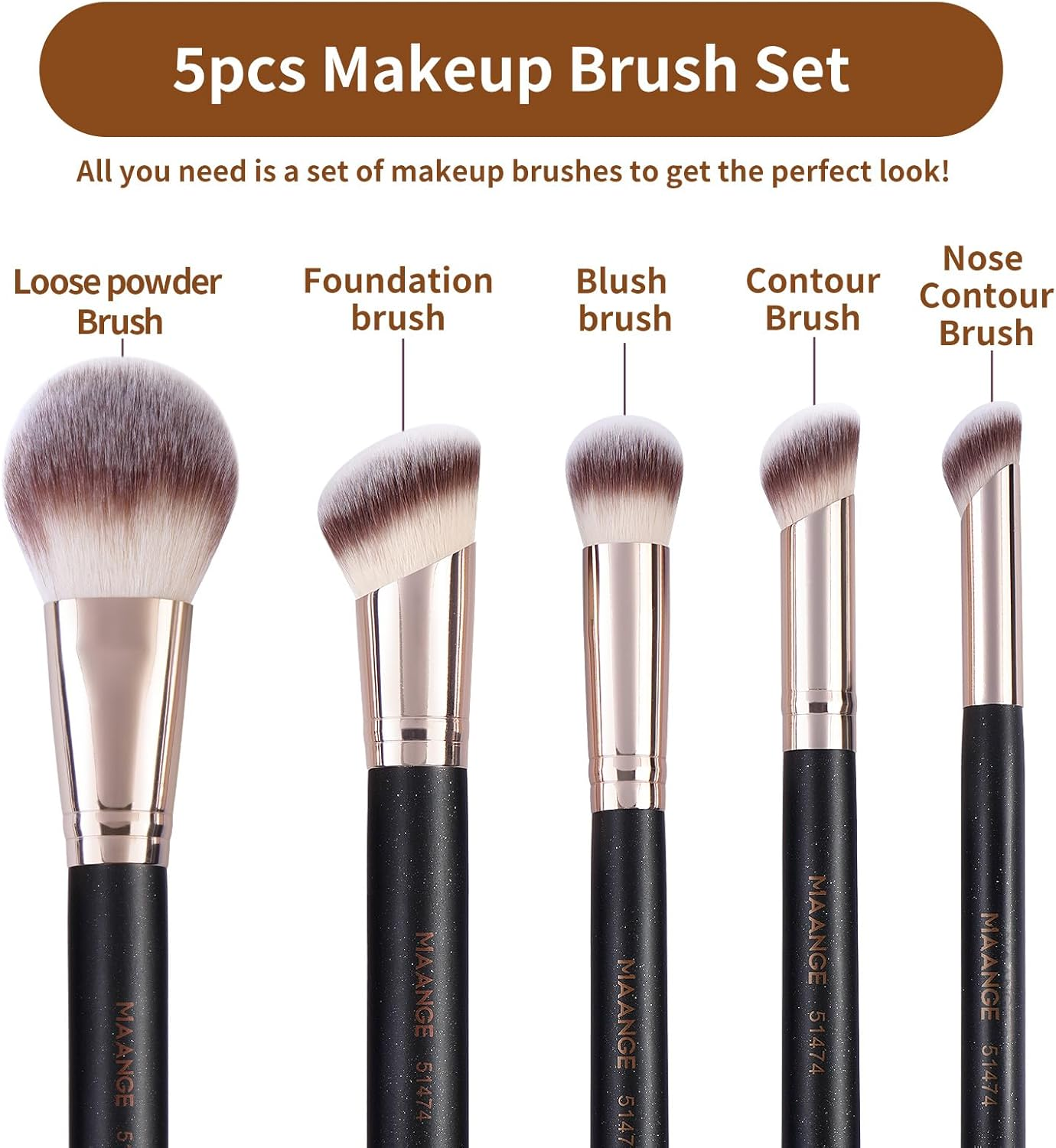 MAANGE 5 Pcs Makeup Brushes Set Premium Synthetic Makeup Brushes Powder Concealers Brush Set Eyeshadow Brush Travel Make up Brush with Box (Black) image number 3