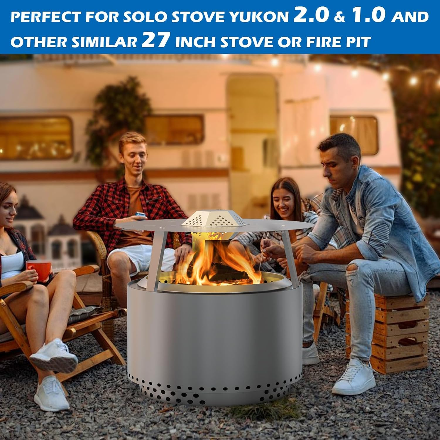 Heat Deflector for Solo Stove Yukon 27&rdquo; Stainless Steel Heat Diffuser for Solo Stove Yukon 1.0 2.0 Accessories with Carrying Handle and 3 Support Leg for 27" Other Outdoor Indoor Firepits image number 4