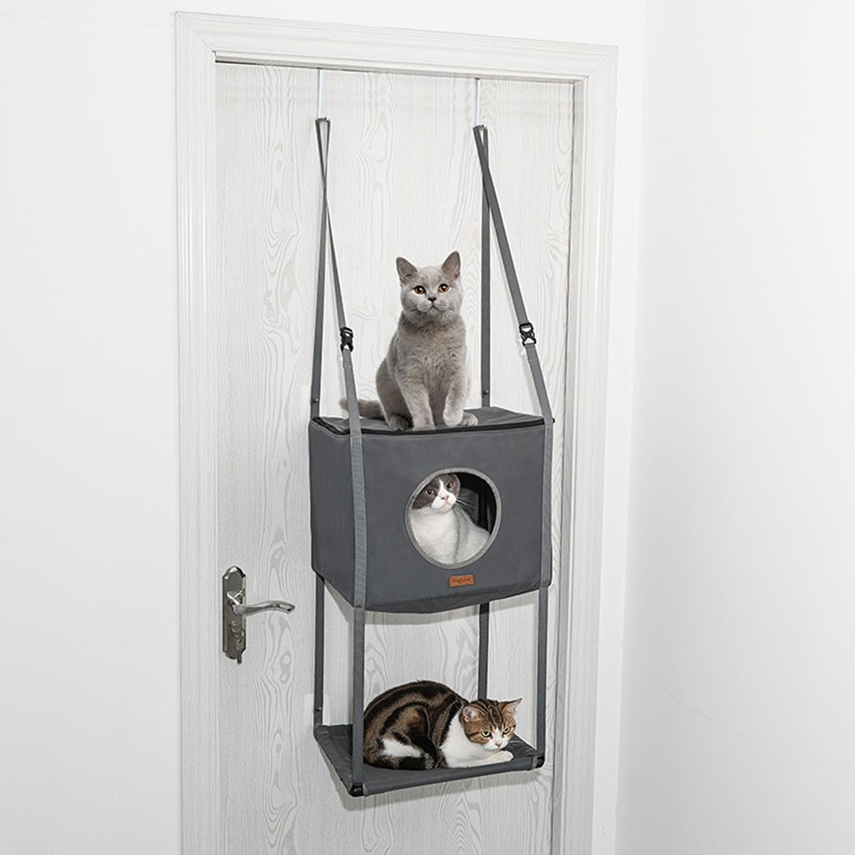 AIMALL Cat Hammock Bed Hanging Cat House Double Layer Door Mounted Cat Nest with Metal Hooks Adjustable Straps PVC Frame Foldable Space Saving Pet Hammock image number 2