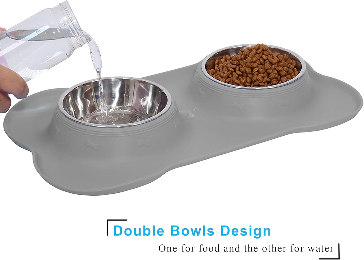 Dog Bowls Set Stainless Steel Double Dog Bowl with No-Spill No-Skid Silicone Mat, Pet Food and Water Bowls Feeder Bowls Puppy Bowl Dog Dishes for Small Medium Dogs Cats image number 2