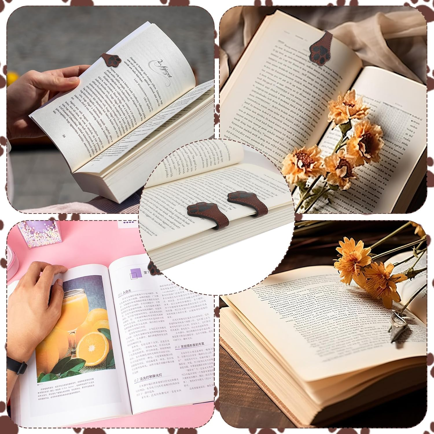 Gosknor 4Pcs Magnetic Leather Dog Paw Bookmarks, Brown, Leather, 3.94X1.18In image number 2