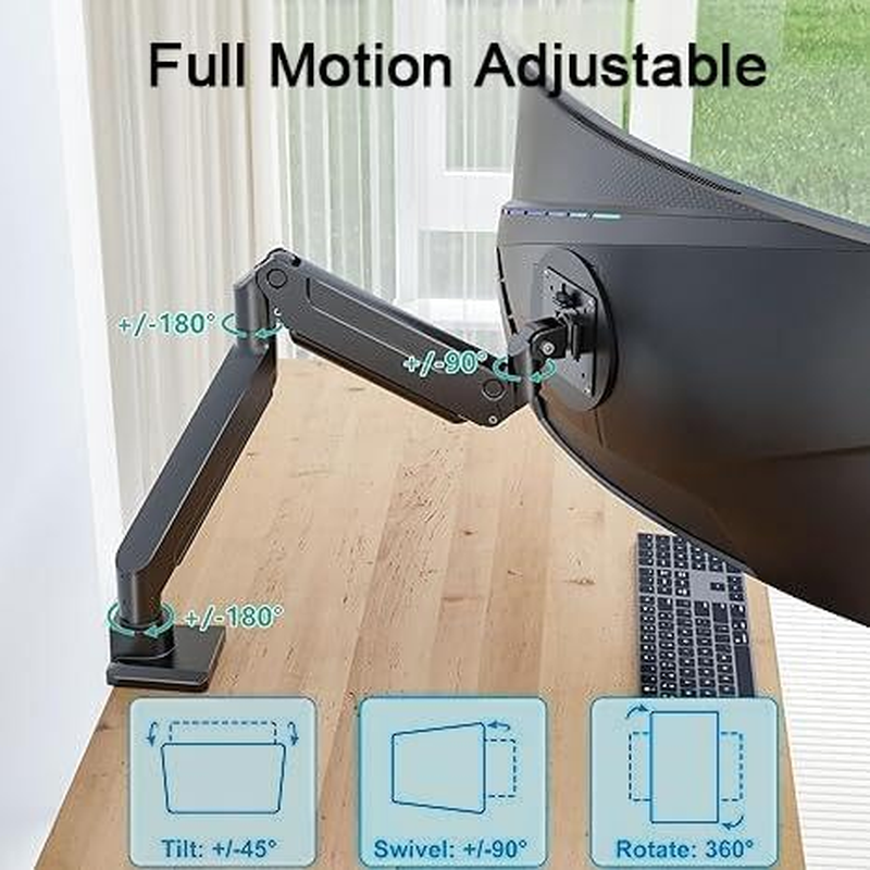 Heavy Duty Monitor Arm, Single Gas Spring Monitor Desk Mount for 13-32Inch Screens, Holds up to 15Kg/33Lbs, VESA 75X75/100X100 Mount, Compatible with Curved, Gaming, Ultrawide Monitors image number 3