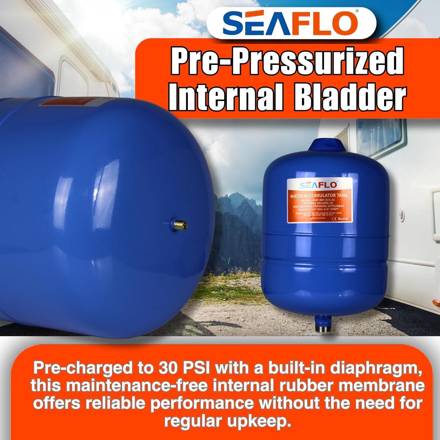 SEAFLO Pre-Pressurized Accumulator Tank (2 Gallon) image number 6