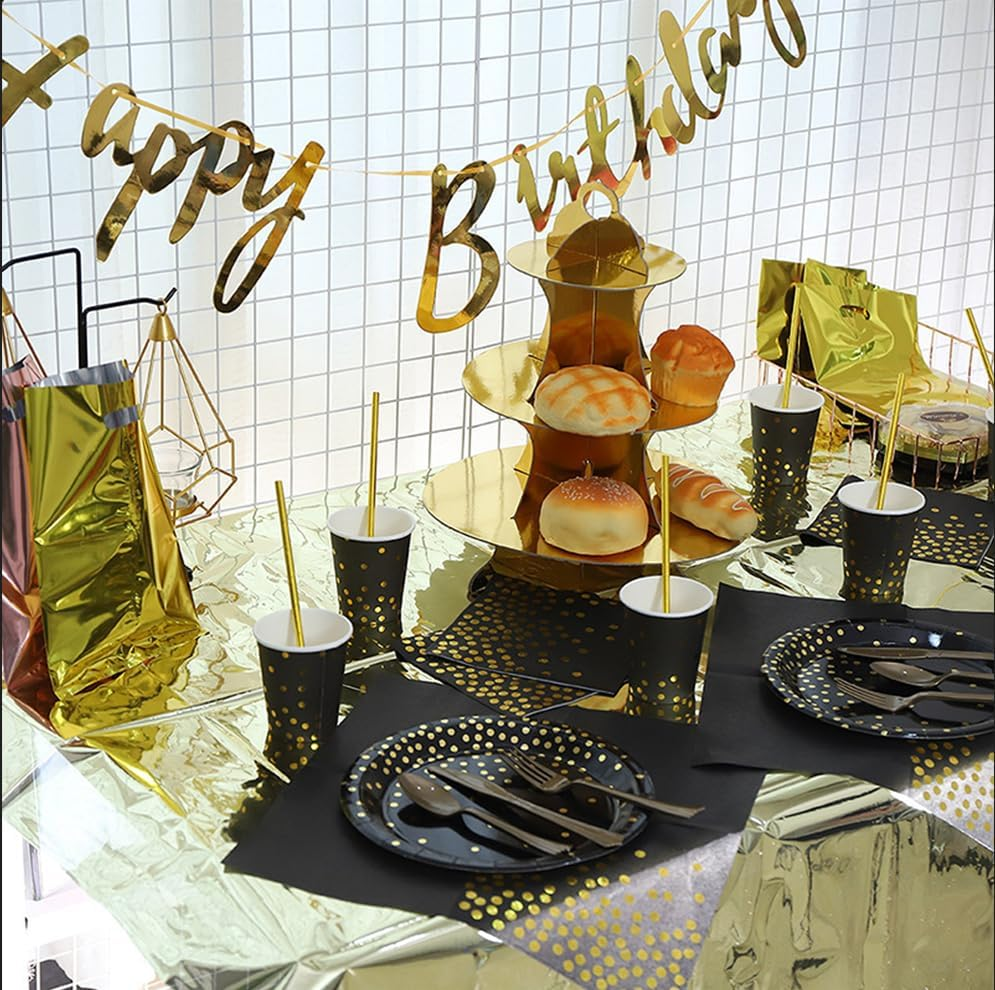 310 PCS Black and Gold Party Supplies Christmas, Halloween, Thanksgiving, Graduation Day Wedding, Party Supplies and Decorations image number 5