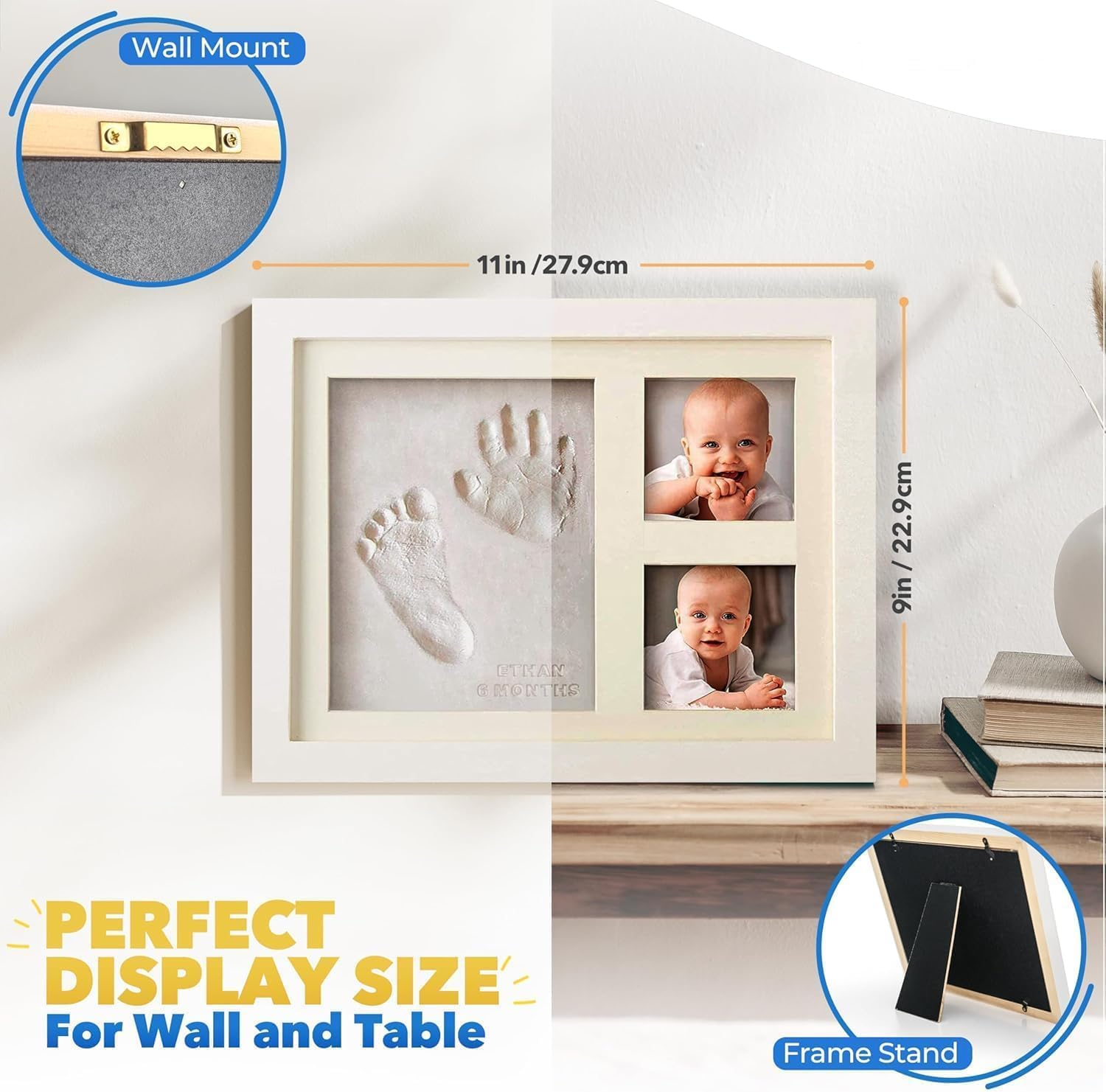 Baby Footprint Kit with Frame, Hand & Foot Print Mold Clay Set for Newborns, Complete Keepsake Memory Making Set, Includes Display Frame, Perfect & New Mom Essential image number 2
