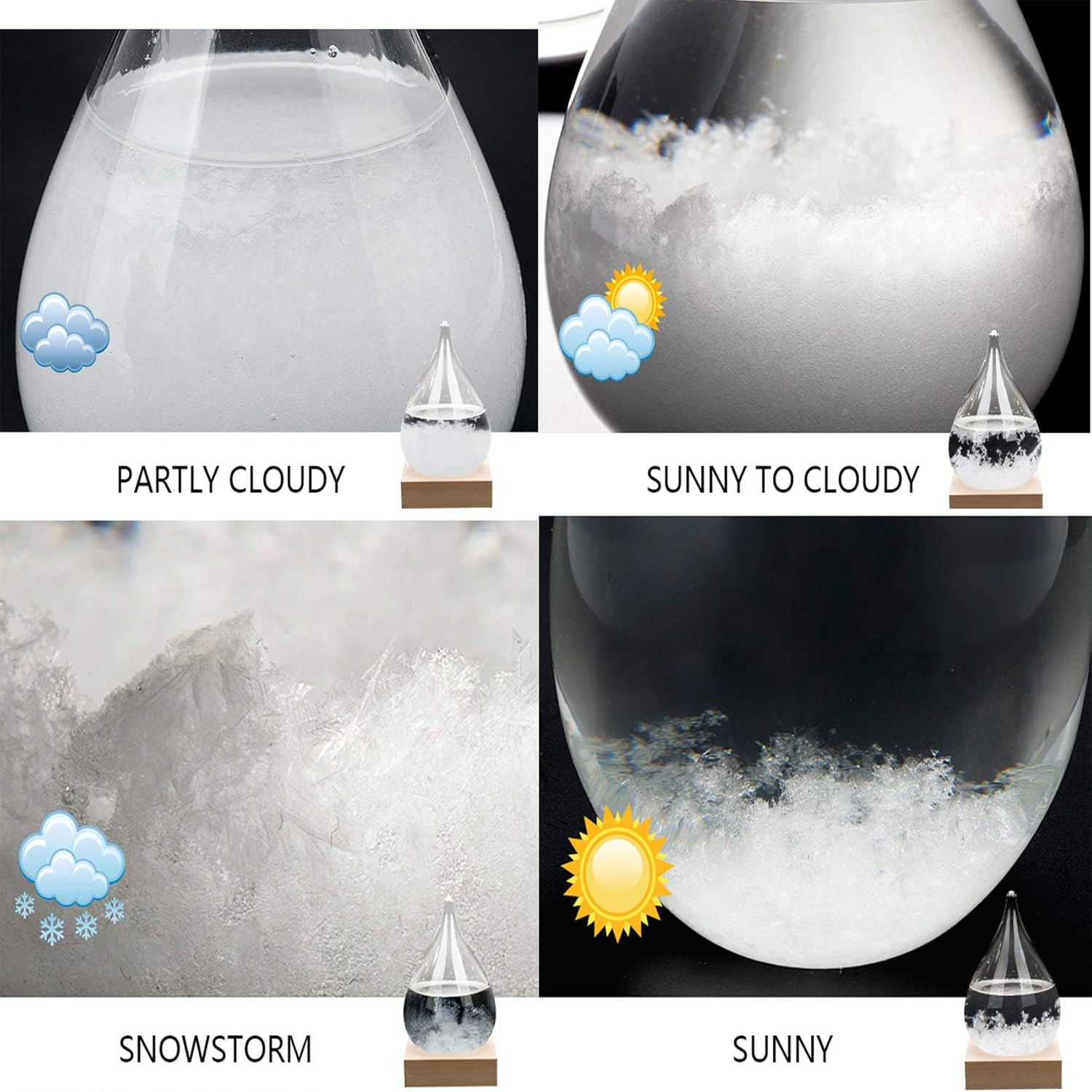 Enkrio Storm Glass Weather Predictor, Weather Station Weather Forecaster with Wood Base, Creative Crystal Glass Bottle for Home & Office Decoration (S) image number 3