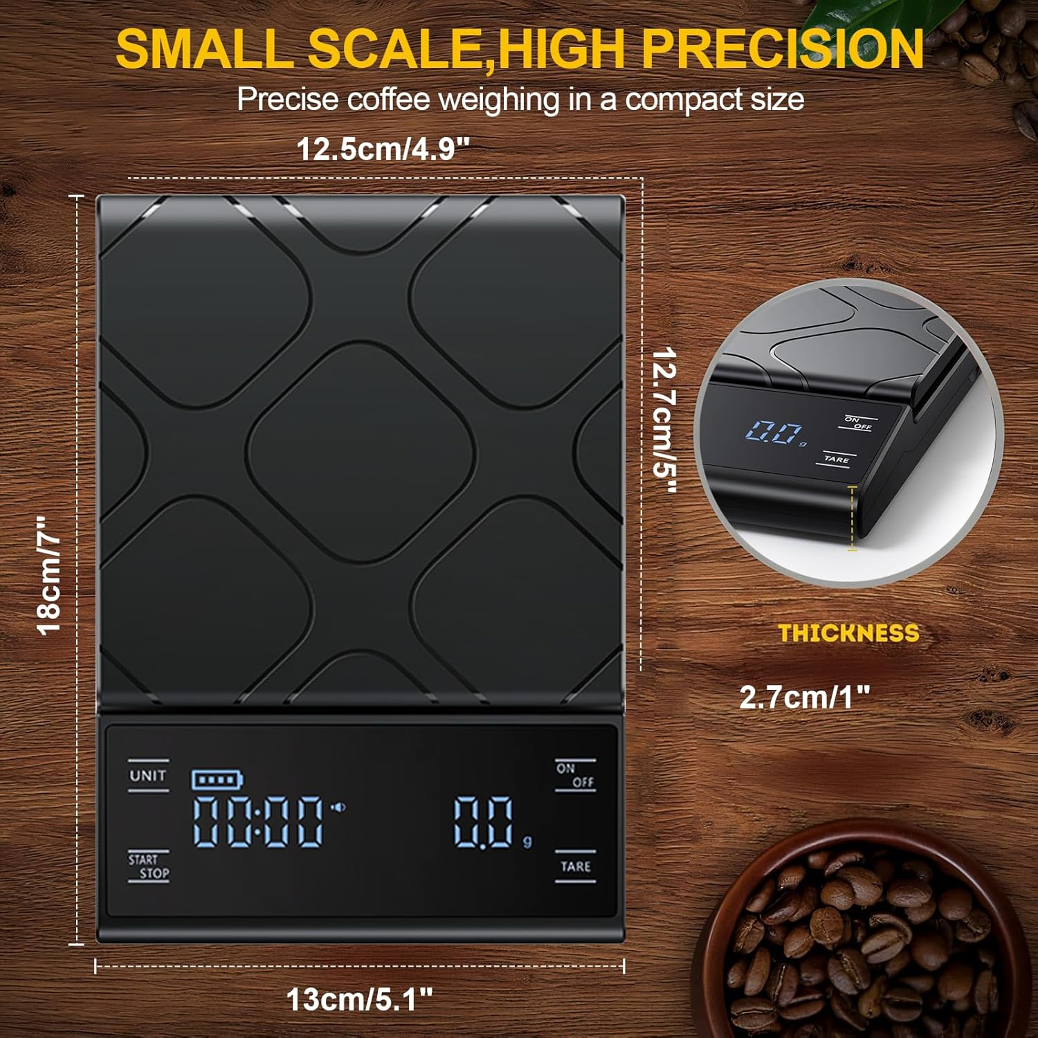 Coffee Scale with Timer, 3Kg/0.1G High Precision Espresso Scale, Pour over Coffee Scale, with 3 Units, LED Display, Silicone Cover, Drip Espresso Scale for Baking image number 5
