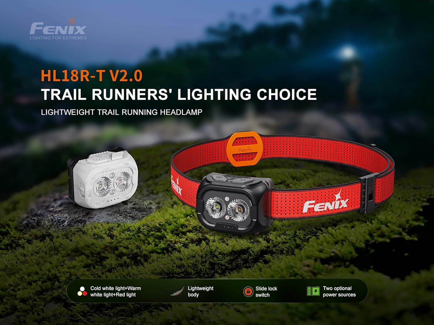Fenix HL18R-T V2.0 Headlamp - Aluminum & Cool & Warm White - 800 Lumens & 125M Long Throw - Super Bright & 160 Hrs Working - Dual Primary Beams - Emergency Light for Camping & Outdoor Adventures White image number 6